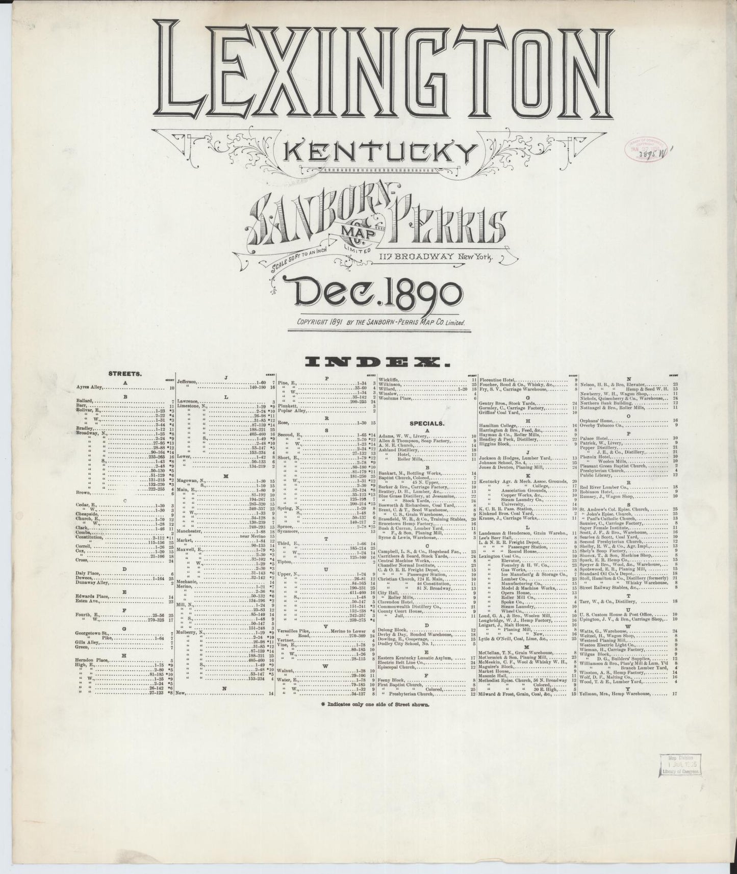 Sanborn Fire Insurance Map from Lexington, Fayette County, Kentucky (1890), Sheet #0001 - Historic Sanborn Fire Insurance Map Print, vintage old map wall art, antique decor, genealogy gift, Kentucky Kentucky map