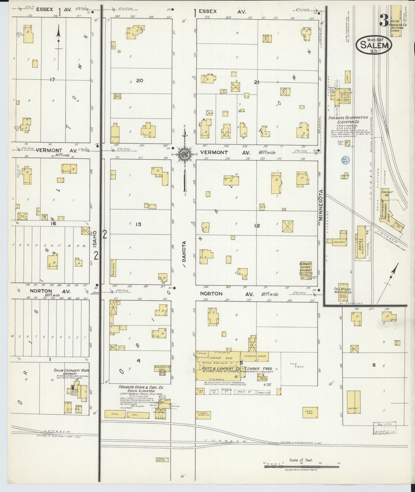 Sanborn Fire Insurance Map from Salem, McCook County, South Dakota (1917), Sheet #0003 - Historic Sanborn Fire Insurance Map Print, vintage old map wall art, antique decor, genealogy gift, South Dakota South Dakota map