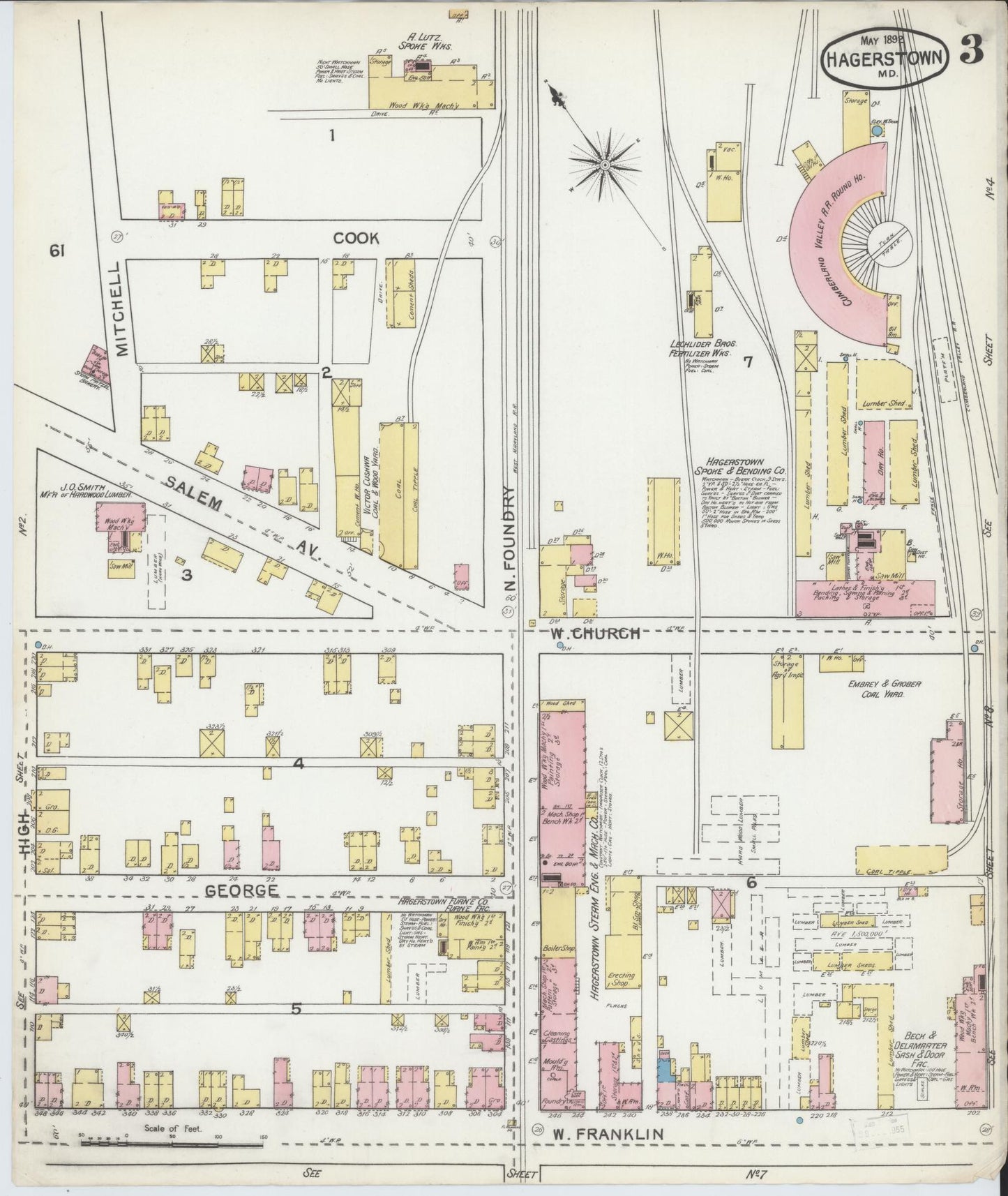 Sanborn Fire Insurance Map from Hagerstown, Washington County, Maryland (1892), Sheet #0003 - Historic Sanborn Fire Insurance Map Print, vintage old map wall art, antique decor, genealogy gift, Maryland Maryland map