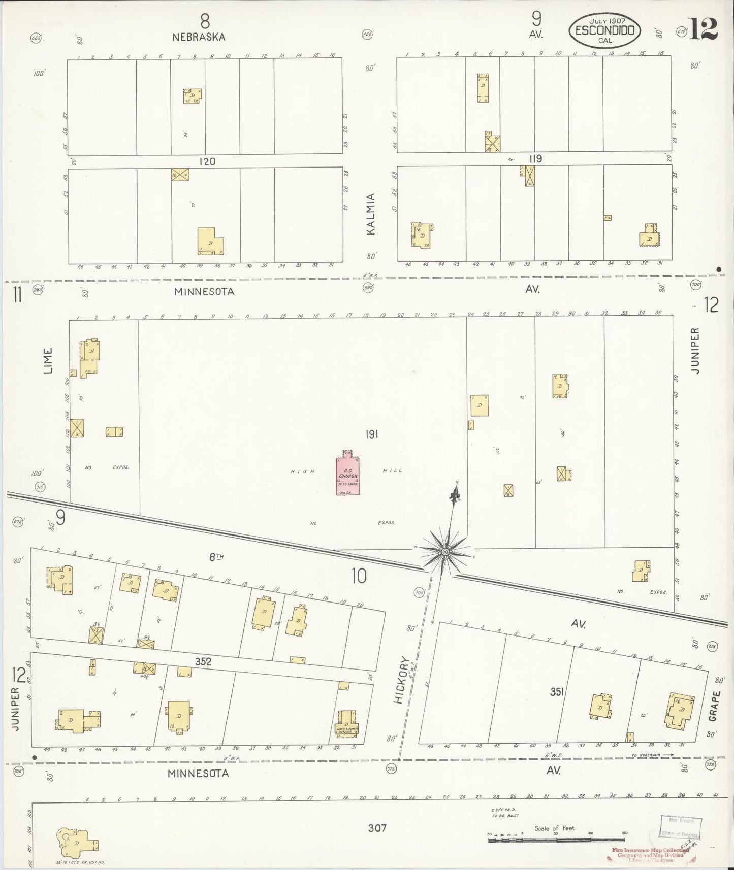 Sanborn Fire Insurance Map from Escondido, San Diego County, California (1907), Sheet #0012 - Historic Sanborn Fire Insurance Map Print, vintage old map wall art, antique decor, genealogy gift, California California map