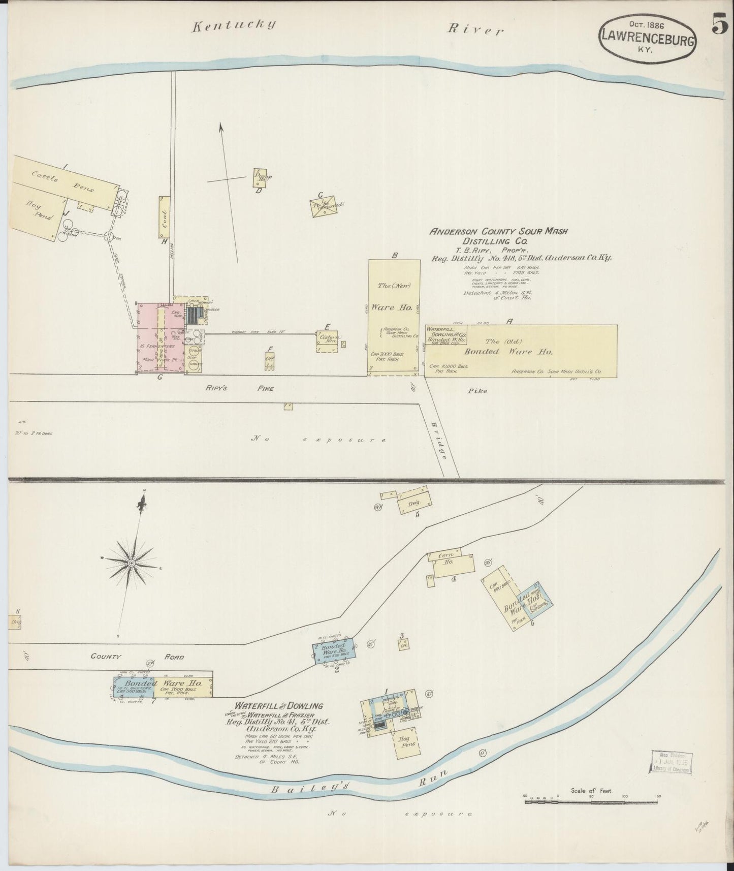 Sanborn Fire Insurance Map from Lawrenceburg, Anderson County, Kentucky (1886), Sheet #0005 - Historic Sanborn Fire Insurance Map Print, vintage old map wall art, antique decor, genealogy gift, Kentucky Kentucky map