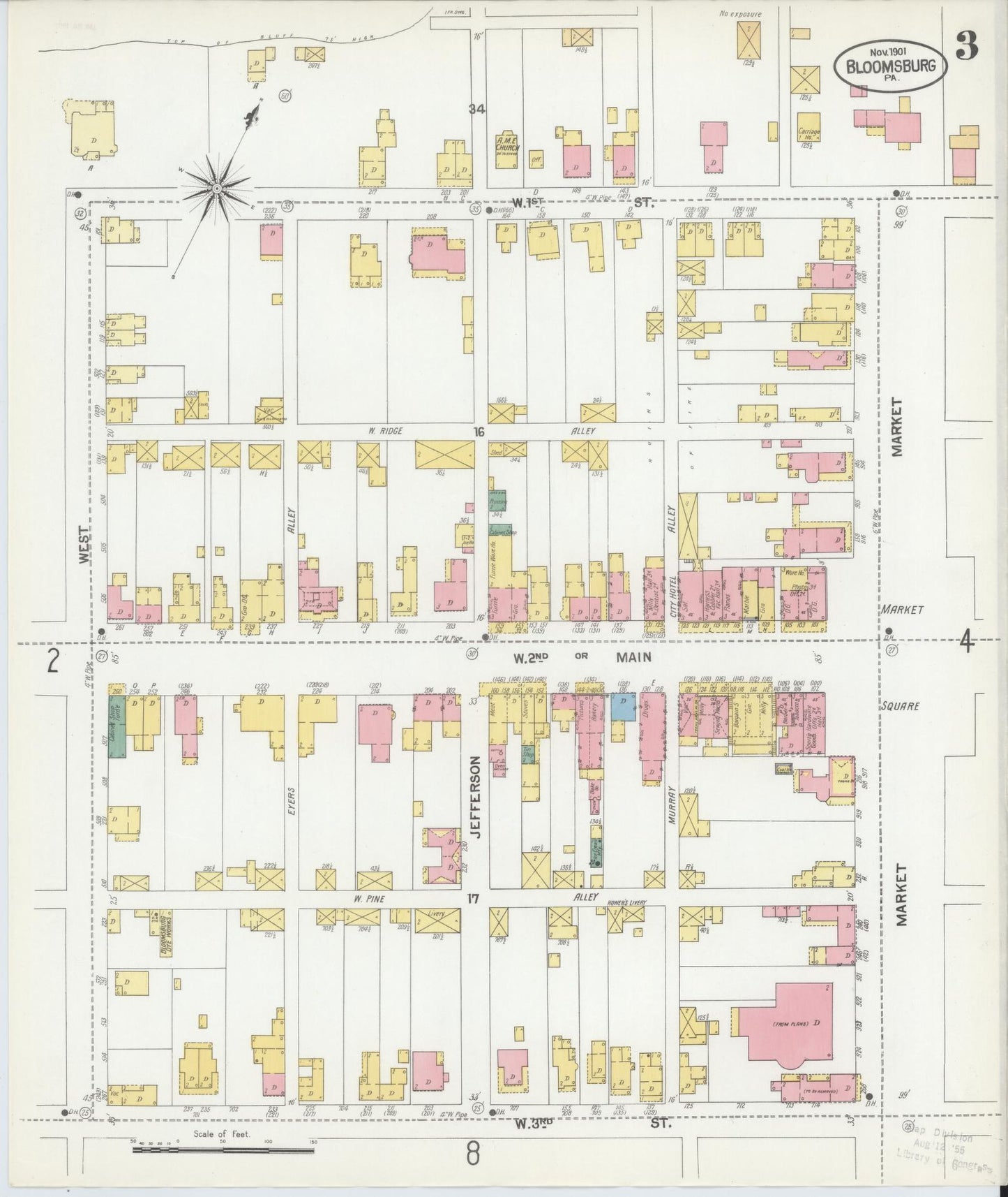 Sanborn Fire Insurance Map from Bloomsburg, Columbia County, Pennsylvania (1901), Sheet #0003 - Historic Sanborn Fire Insurance Map Print, vintage old map wall art, antique decor, genealogy gift, Pennsylvania Pennsylvania map