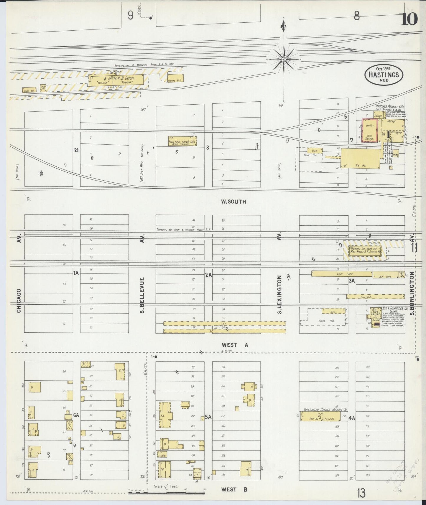 Sanborn Fire Insurance Map from Hastings, Adams County, Nebraska (1899), Sheet #0010 - Historic Sanborn Fire Insurance Map Print, vintage old map wall art, antique decor, genealogy gift, Nebraska Nebraska map