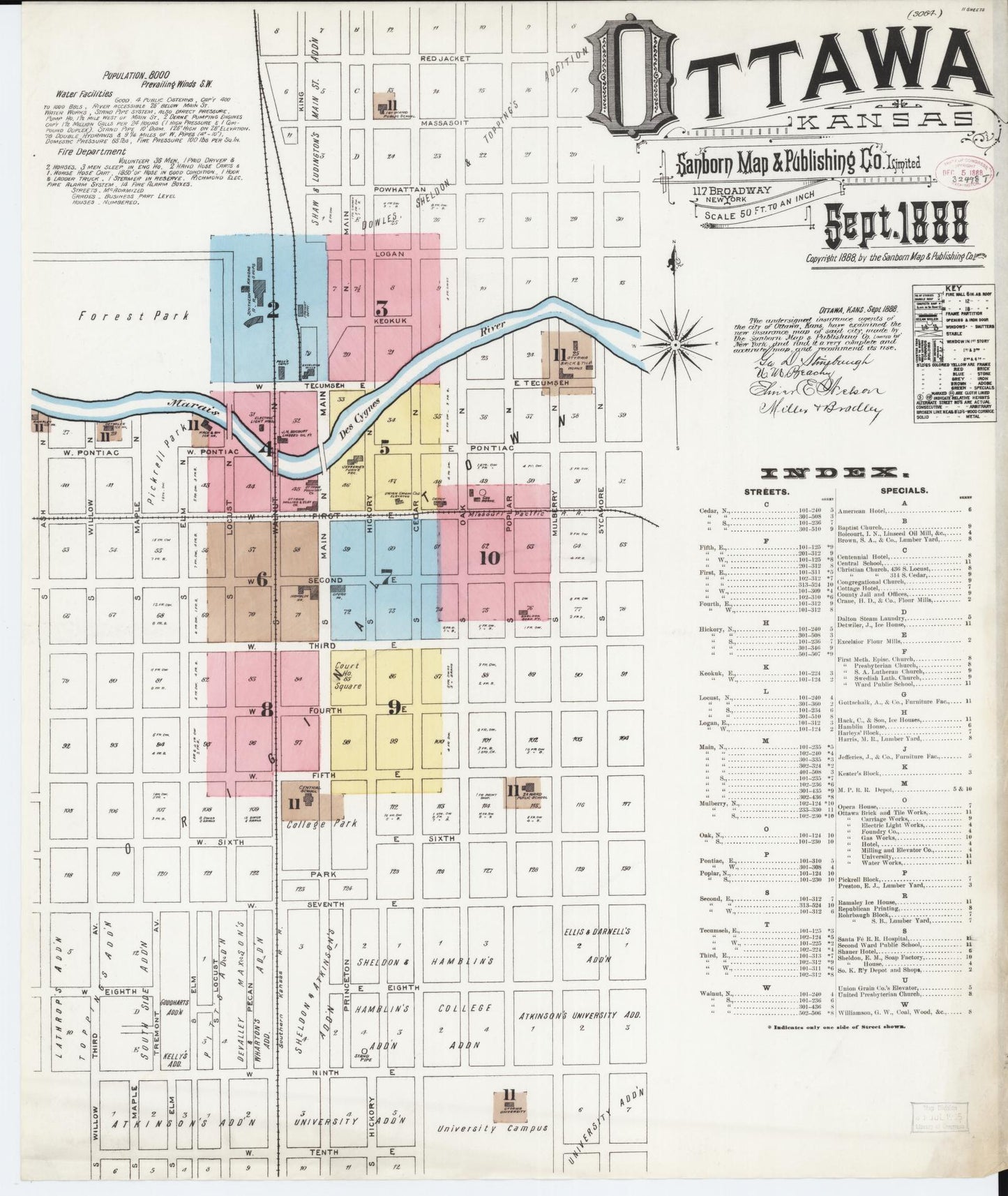 Sanborn Fire Insurance Map from Ottawa, Franklin County, Kansas. (1888) – Historic Sanborn Fire Insurance Map Print