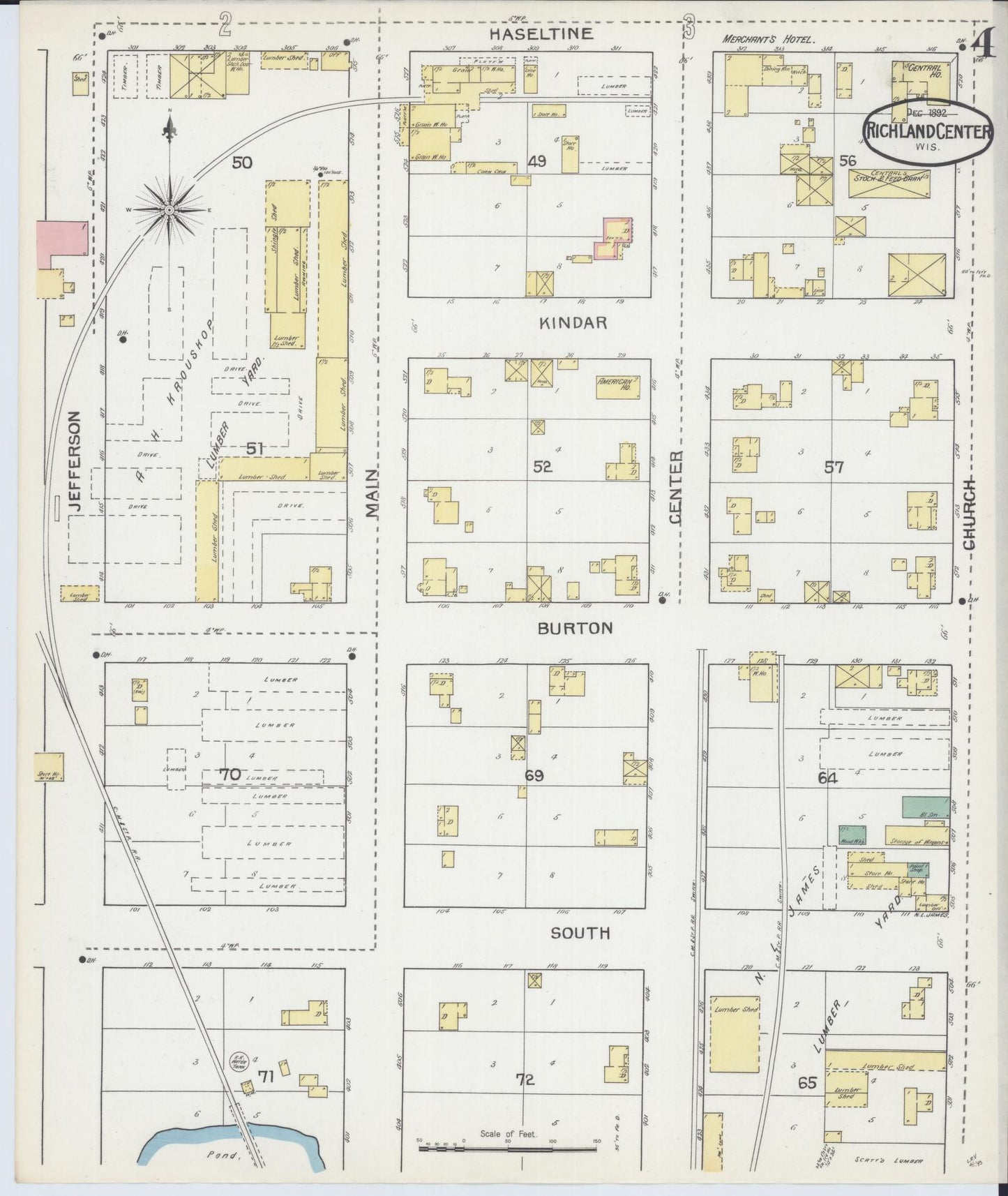 Sanborn Fire Insurance Map from Richland Center, Richland County, Wisconsin (1892), Sheet #0004 - Historic Sanborn Fire Insurance Map Print, vintage old map wall art, antique decor, genealogy gift, Wisconsin Wisconsin map