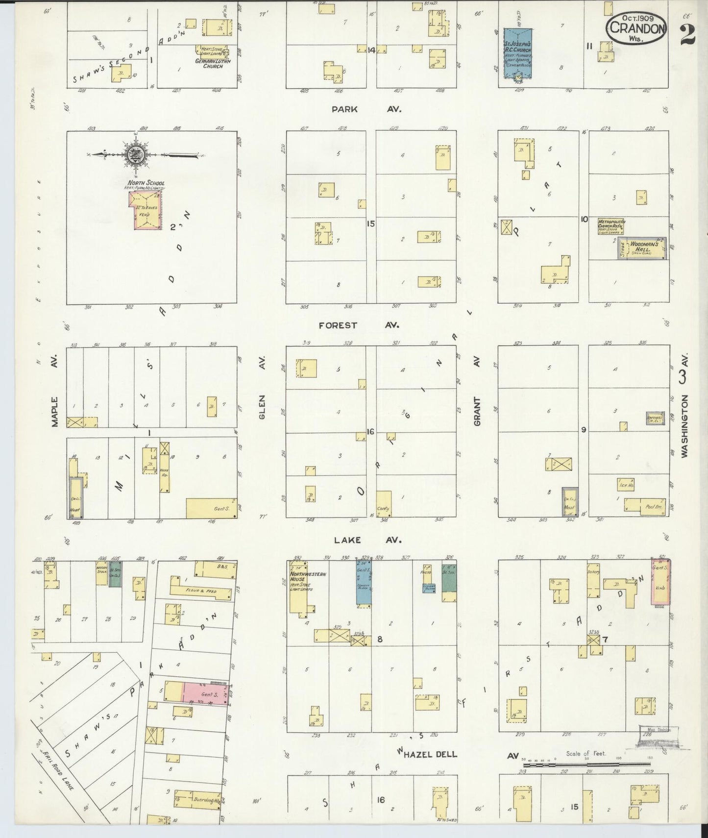 Sanborn Fire Insurance Map from Crandon, Forest County, Wisconsin (1909), Sheet #0002 - Historic Sanborn Fire Insurance Map Print, vintage old map wall art, antique decor, genealogy gift, Wisconsin Wisconsin map
