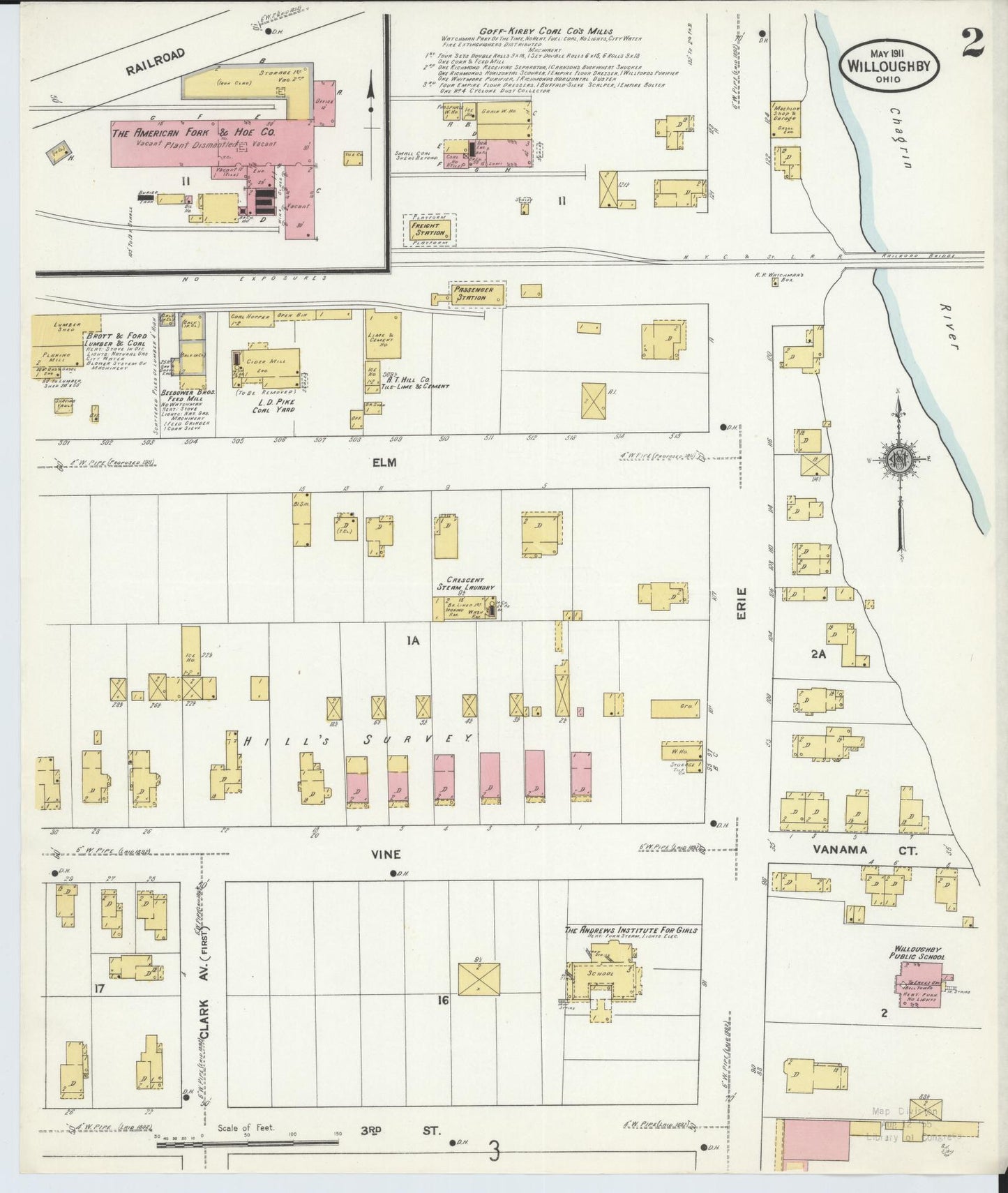 Sanborn Fire Insurance Map from Willoughby, Lake County, Ohio (1911), Sheet #0002 - Historic Sanborn Fire Insurance Map Print, vintage old map wall art, antique decor, genealogy gift, Ohio Ohio map