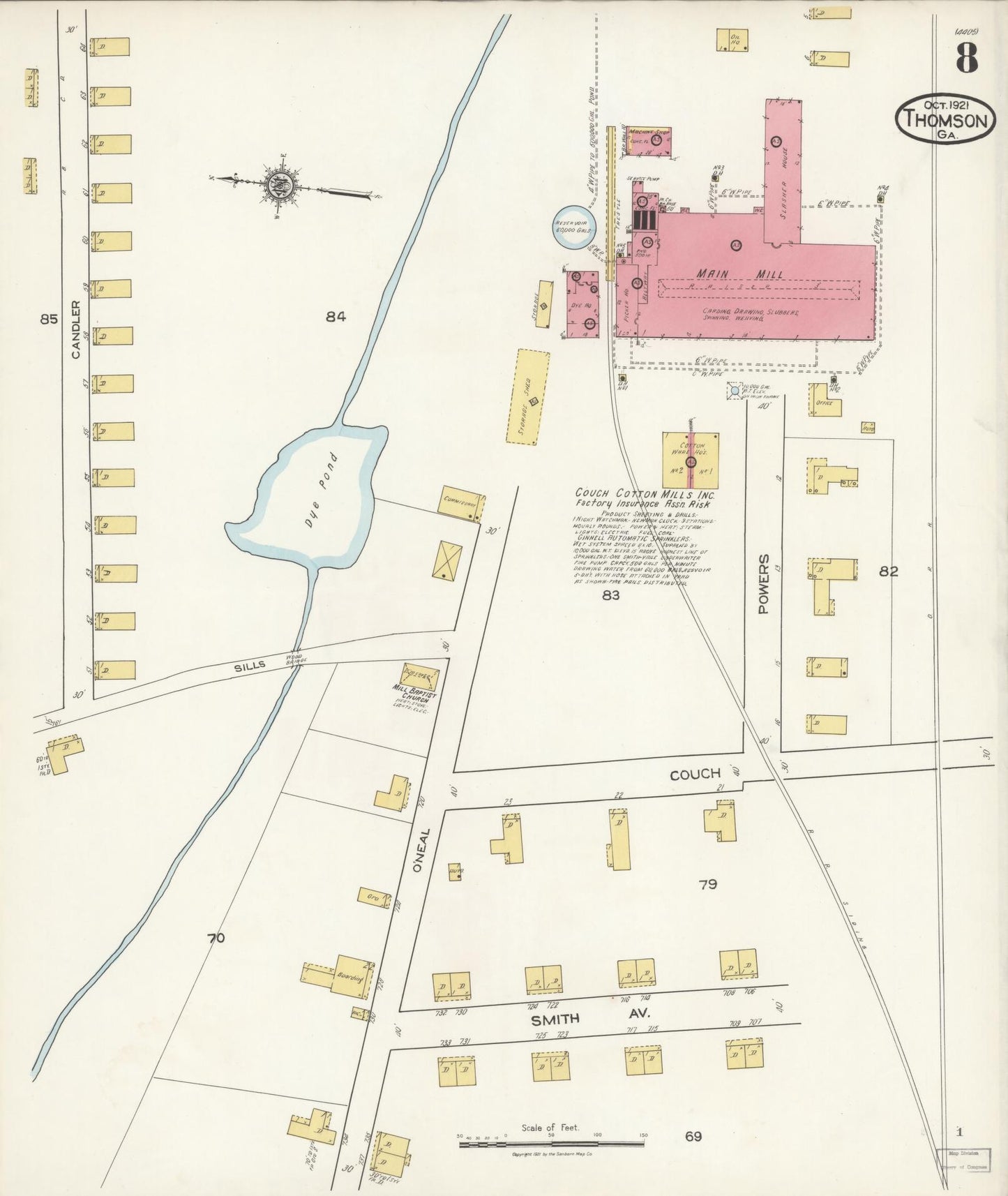 Sanborn Fire Insurance Map from Thomson, McDuffie County, Georgia (1921), Sheet #0008 - Complete Map Set gallery image, historic Sanborn map, vintage wall art, Georgia Georgia