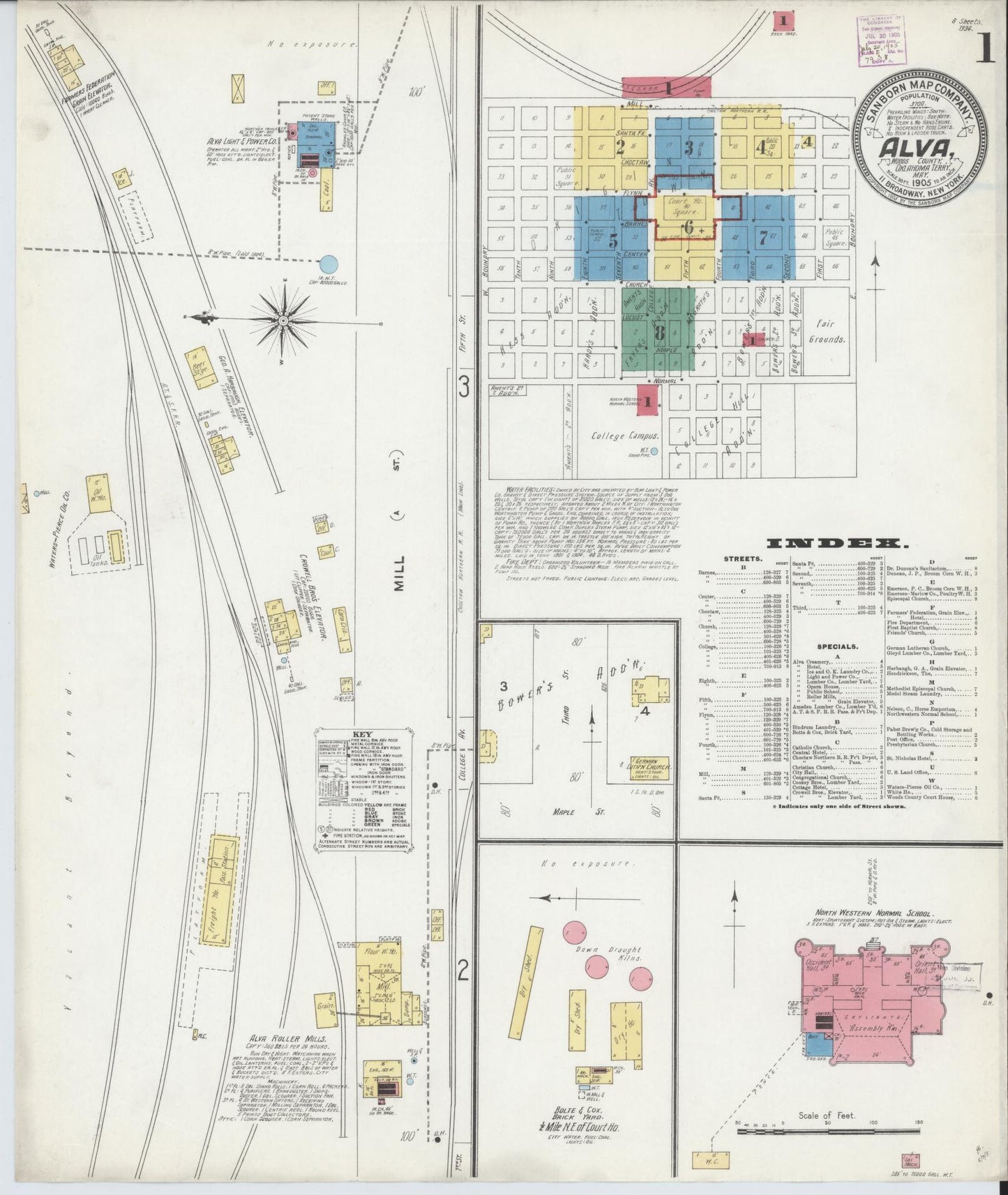 Sanborn Fire Insurance Map from Alva, Woods County, Oklahoma (1905), Sheet #0001 - Historic Sanborn Fire Insurance Map Print, vintage old map wall art, antique decor, genealogy gift, Oklahoma Oklahoma map