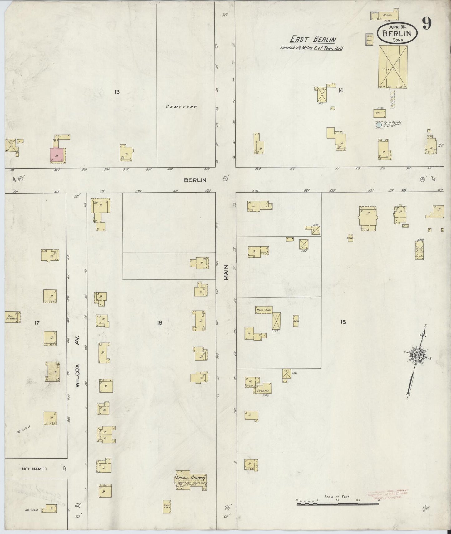 Sanborn Fire Insurance Map from Berlin, Hartford County, Connecticut (1914), Sheet #0009 - Complete Map Set gallery image, historic Sanborn map, vintage wall art, Connecticut Connecticut