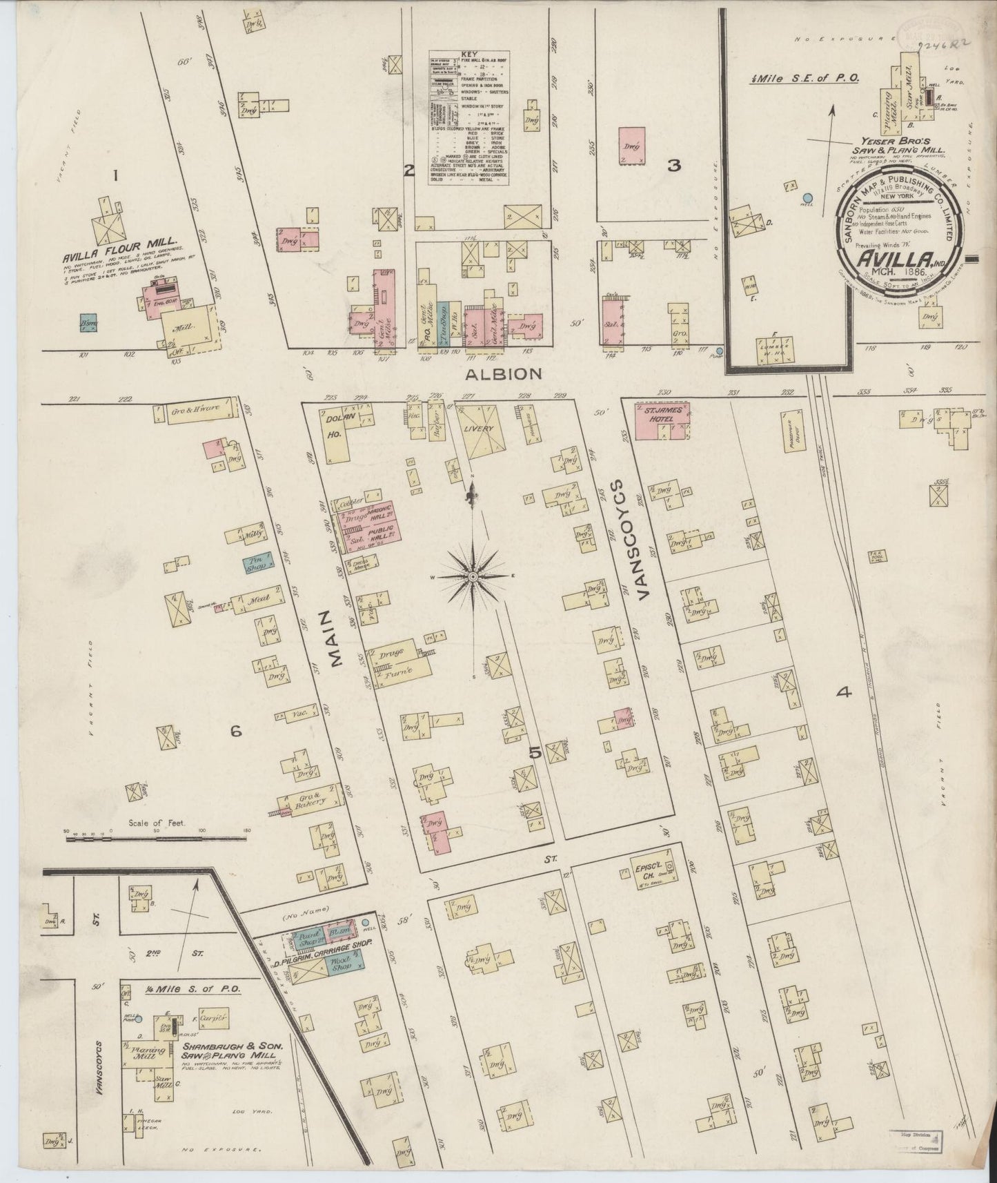 Sanborn Fire Insurance Map from Avilla, Noble County, Indiana (1886), Sheet #0001 - Historic Sanborn Fire Insurance Map Print, vintage old map wall art, antique decor, genealogy gift, Indiana Indiana map
