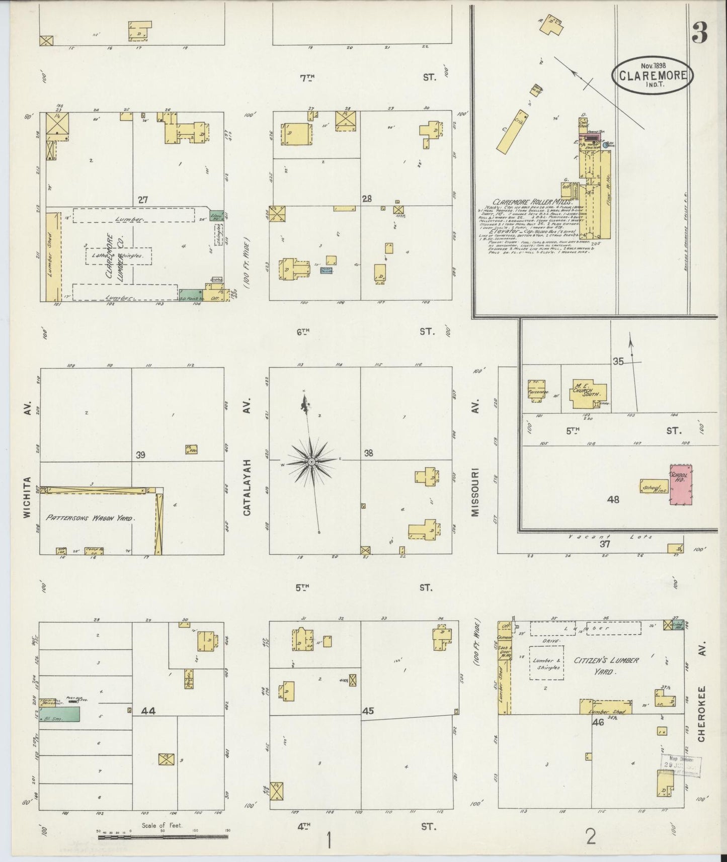 Sanborn Fire Insurance Map from Claremore, Rogers County, Oklahoma (1898), Sheet #0003 - Complete Map Set gallery image, historic Sanborn map, vintage wall art, Oklahoma Oklahoma