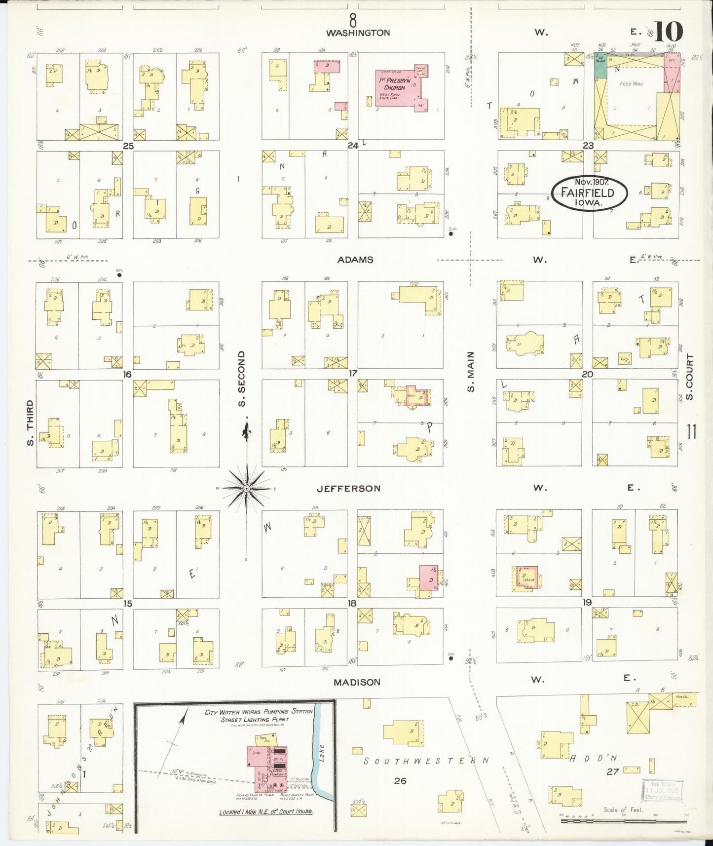 Sanborn Fire Insurance Map from Fairfield, Jefferson County, Iowa (1907), Sheet #0010 - Historic Sanborn Fire Insurance Map Print, vintage old map wall art