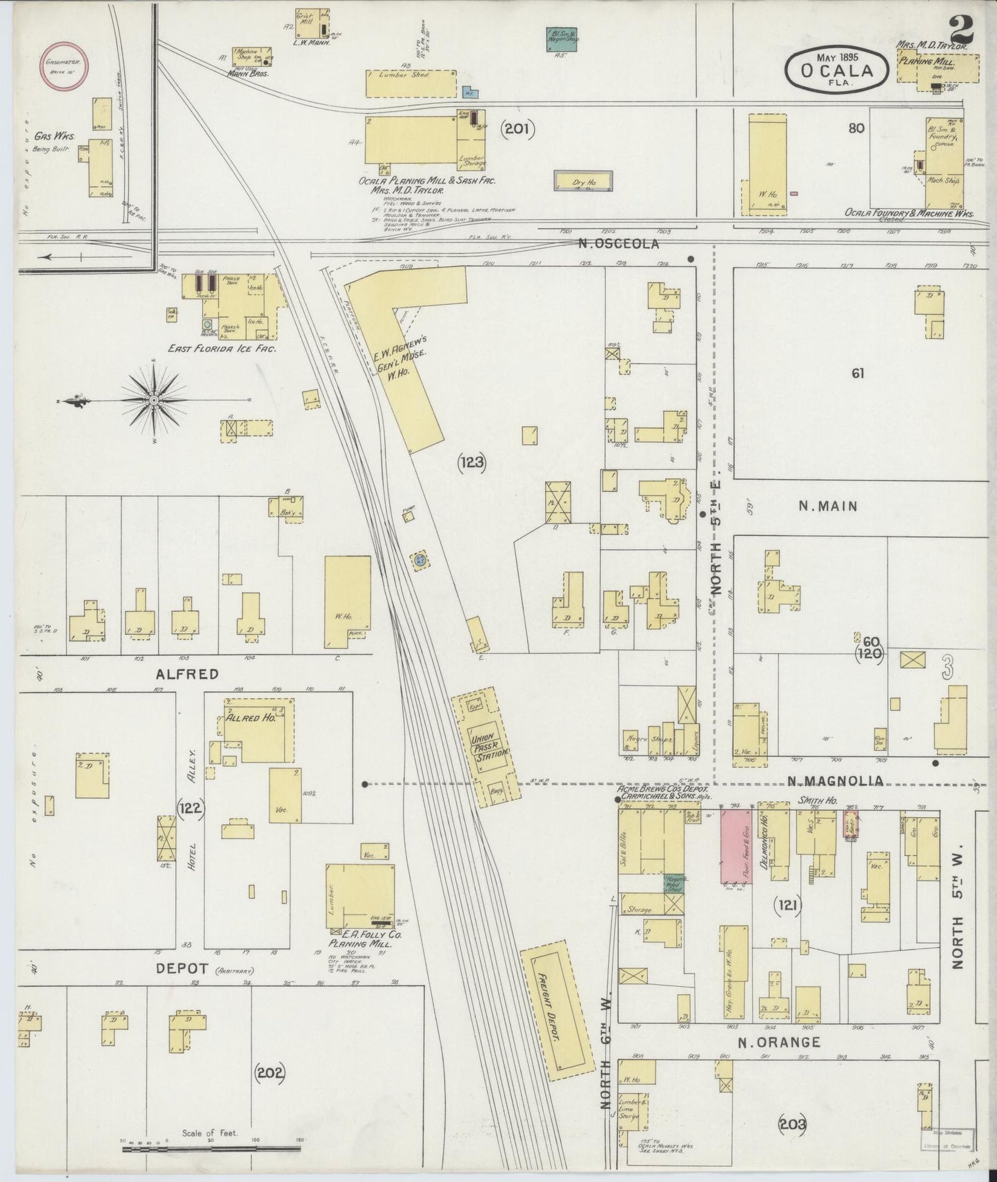 Sanborn Fire Insurance Map from Ocala, Marion County, Florida (1895), Sheet #0002 - Historic Sanborn Fire Insurance Map Print, vintage old map wall art, antique decor, genealogy gift, Florida Florida map