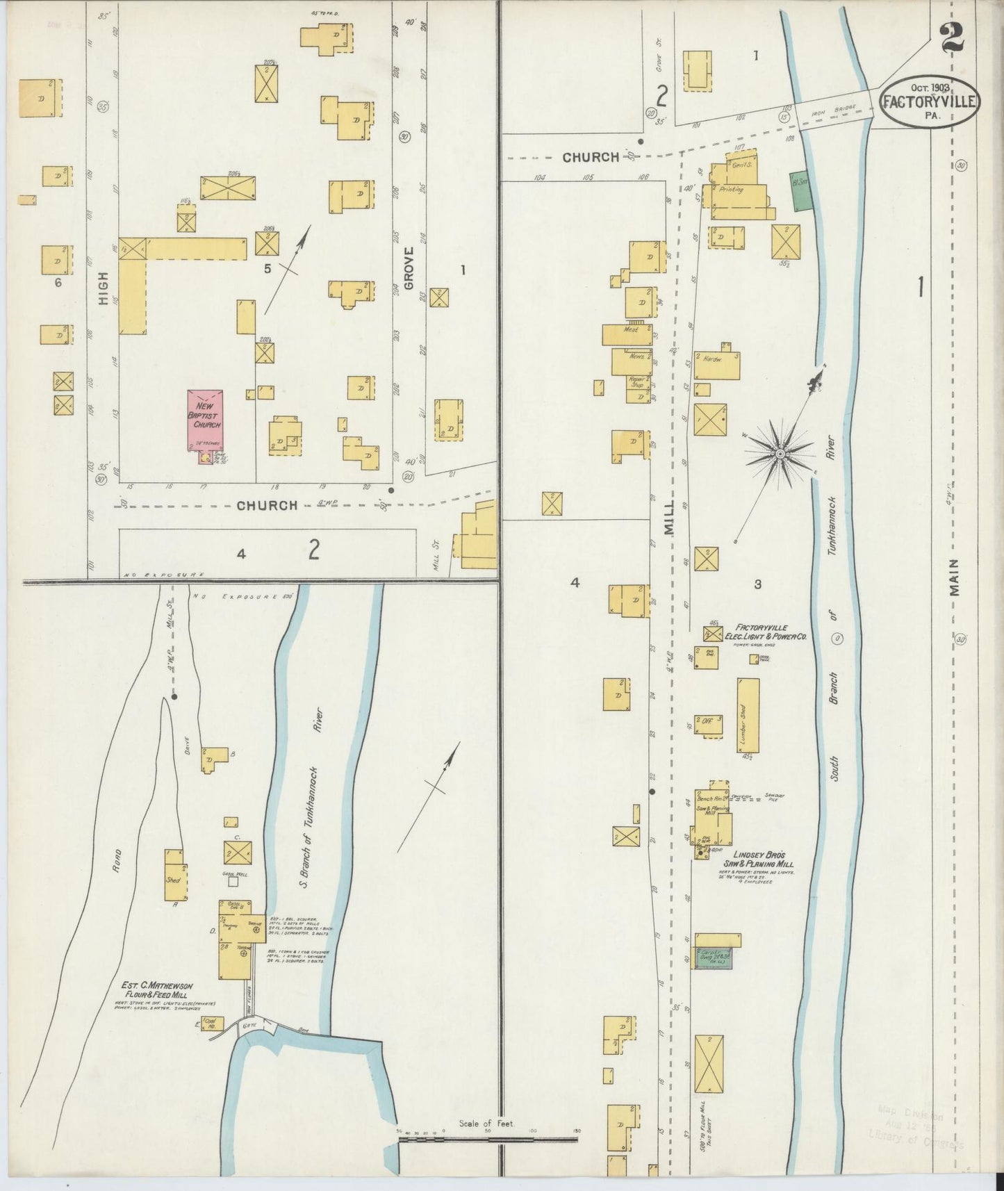 Sanborn Fire Insurance Map from Factoryville, Wyoming County, Pennsylvania (1903), Sheet #0002 - Historic Sanborn Fire Insurance Map Print, vintage old map wall art, antique decor, genealogy gift, Factoryville Wyoming map