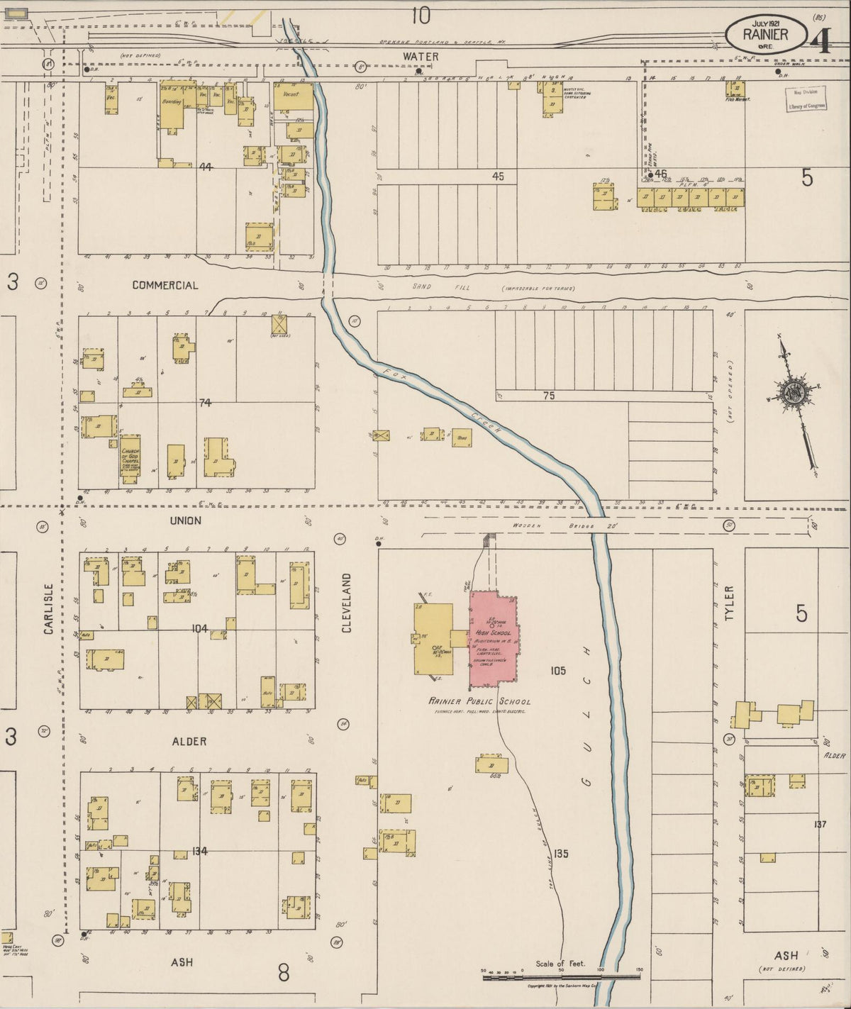 Sanborn Fire Insurance Map from Rainier, Columbia County, Oregon (1921), Sheet #0004 - Historic Sanborn Fire Insurance Map Print, vintage old map wall art, antique decor, genealogy gift, Oregon Oregon map
