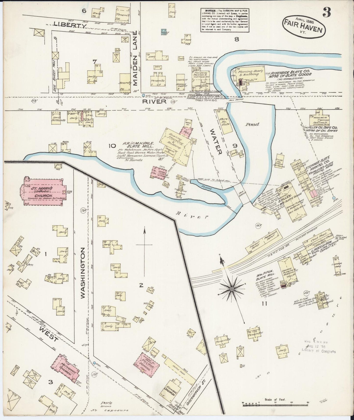 Sanborn Fire Insurance Map from Fair Haven, Rutland County, Vermont (1885), Sheet #0003 - Historic Sanborn Fire Insurance Map Print, vintage old map wall art, antique decor, genealogy gift, Vermont Vermont map