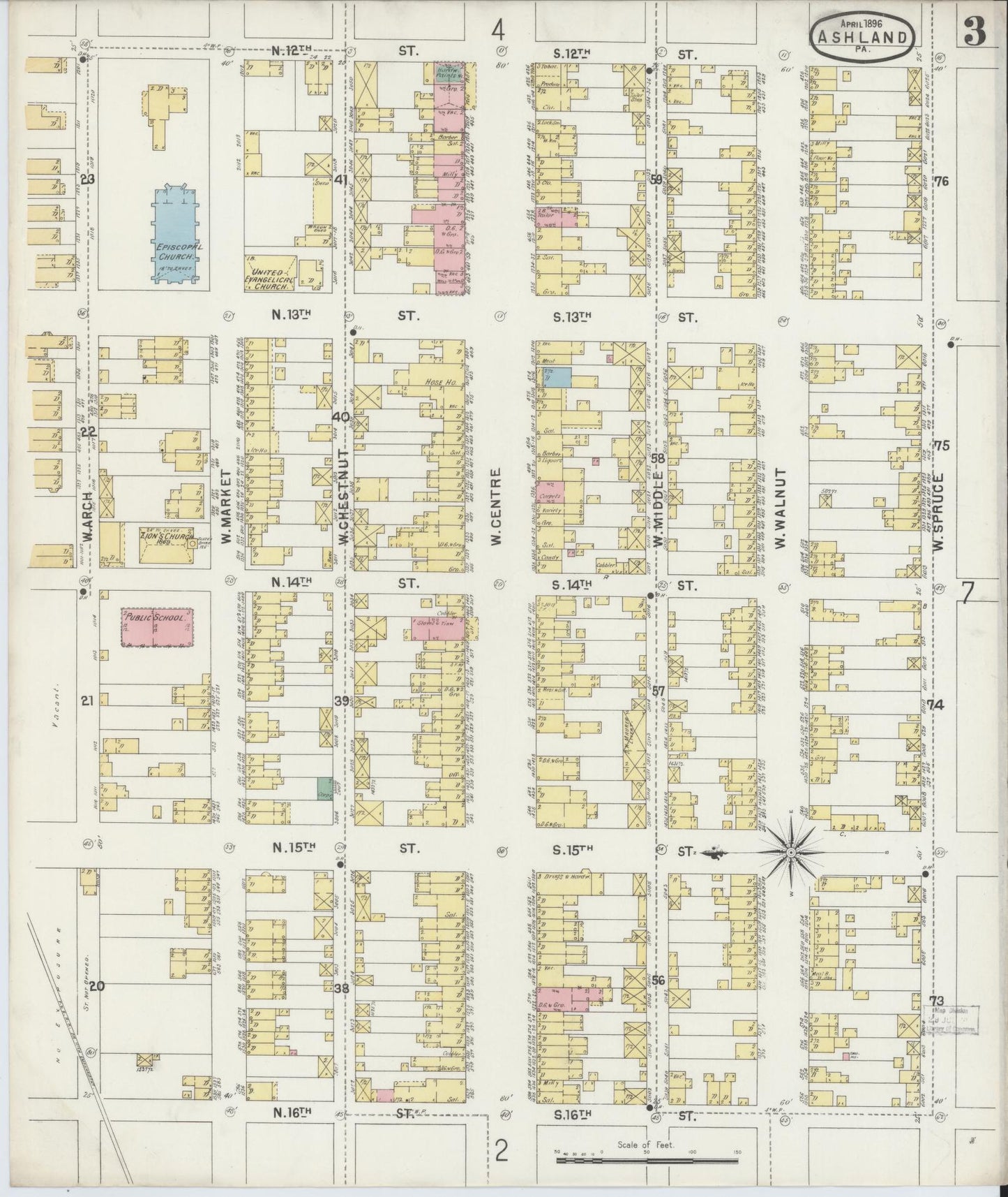 Sanborn Fire Insurance Map from Ashland, Schuylkill County, Pennsylvania (1896), Sheet #0003 - Historic Sanborn Fire Insurance Map Print, vintage old map wall art, antique decor, genealogy gift, Pennsylvania Pennsylvania map