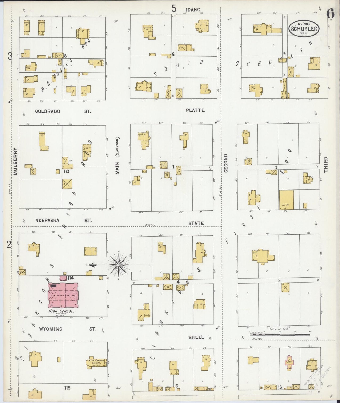 Sanborn Fire Insurance Map from Schuyler, Colfax County, Nebraska (1900), Sheet #0006 - Complete Map Set gallery image, historic Sanborn map, vintage wall art, Nebraska Nebraska