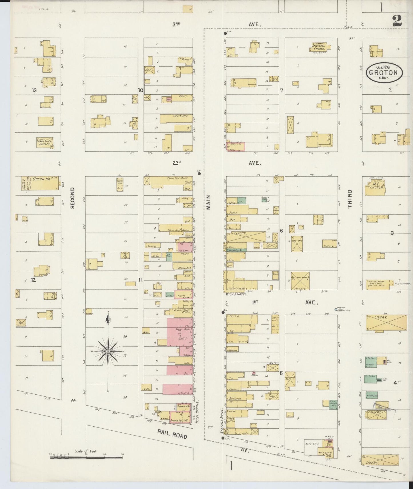 Sanborn Fire Insurance Map from Groton, Brown County, South Dakota (1898), Sheet #0002 - Complete Map Set gallery image, historic Sanborn map, vintage wall art, South Dakota South Dakota