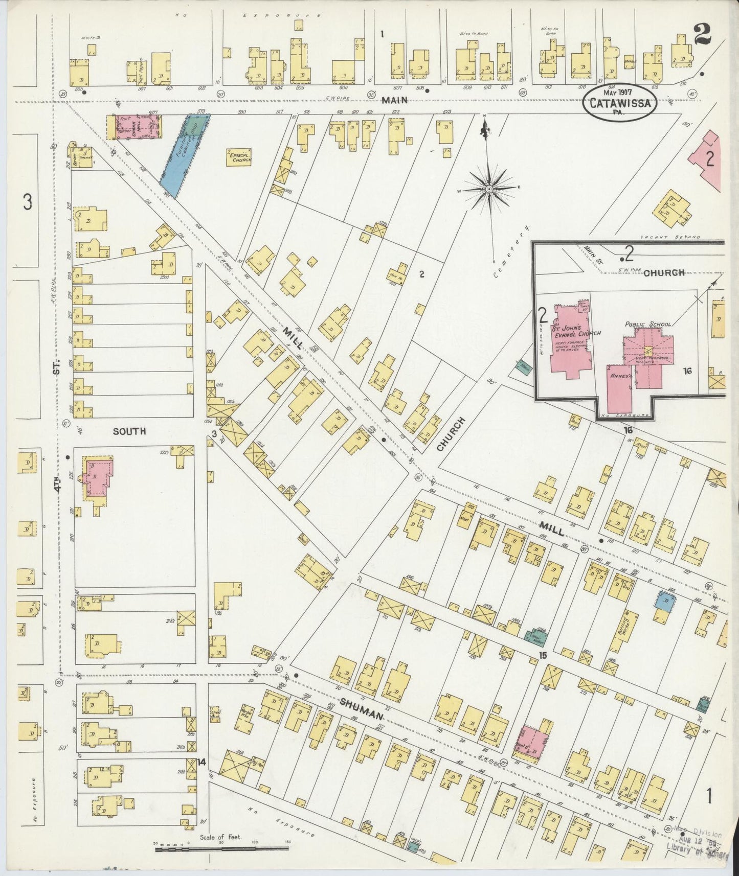 Sanborn Fire Insurance Map from Catawissa, Columbia County, Pennsylvania (1907), Sheet #0002 - Historic Sanborn Fire Insurance Map Print, vintage old map wall art, antique decor, genealogy gift, Pennsylvania Pennsylvania map