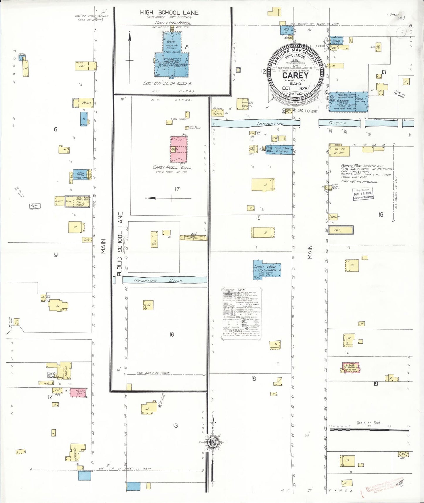 Sanborn Fire Insurance Map from Carey, Blaine County, Idaho (1928), Sheet #0001 - Historic Sanborn Fire Insurance Map Print, vintage old map wall art, antique decor, genealogy gift, Idaho Idaho map