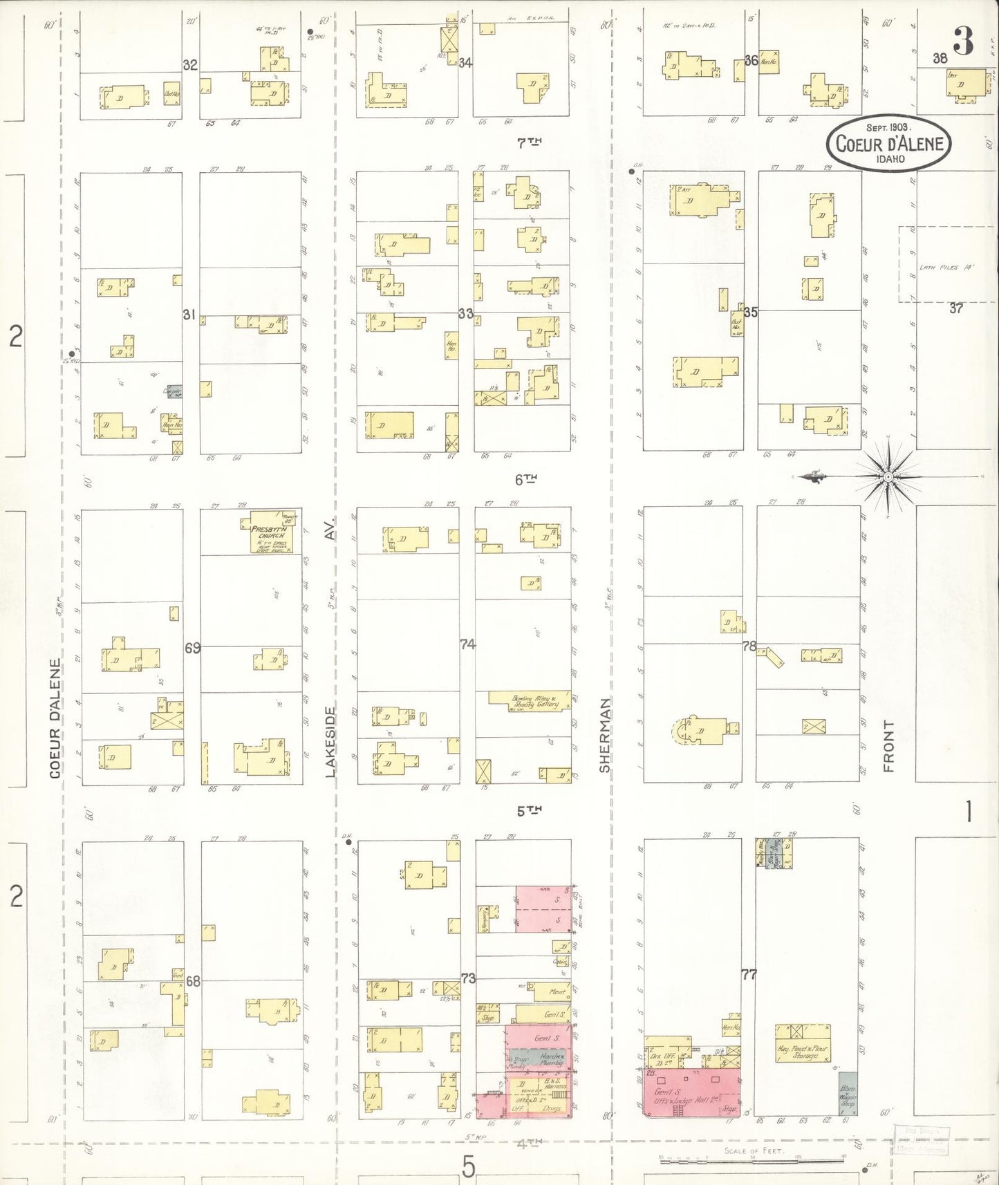 Sanborn Fire Insurance Map from Coeur D'alene, Kootenai County, Idaho (1903), Sheet #0003 - Historic Sanborn Fire Insurance Map Print, vintage old map wall art, antique decor, genealogy gift, Idaho Idaho map