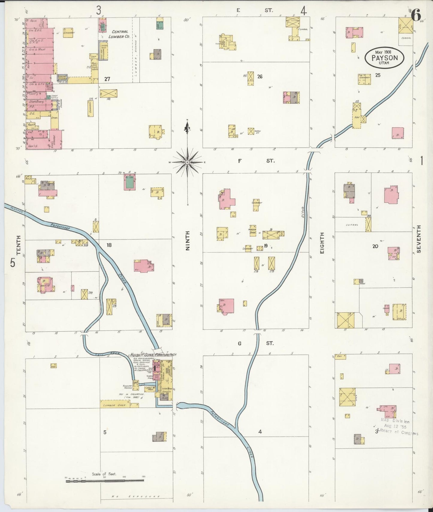 Sanborn Fire Insurance Map from Payson, Utah County, Utah (1908), Sheet #0006 - Complete Map Set gallery image, historic Sanborn map, vintage wall art, Payson Utah