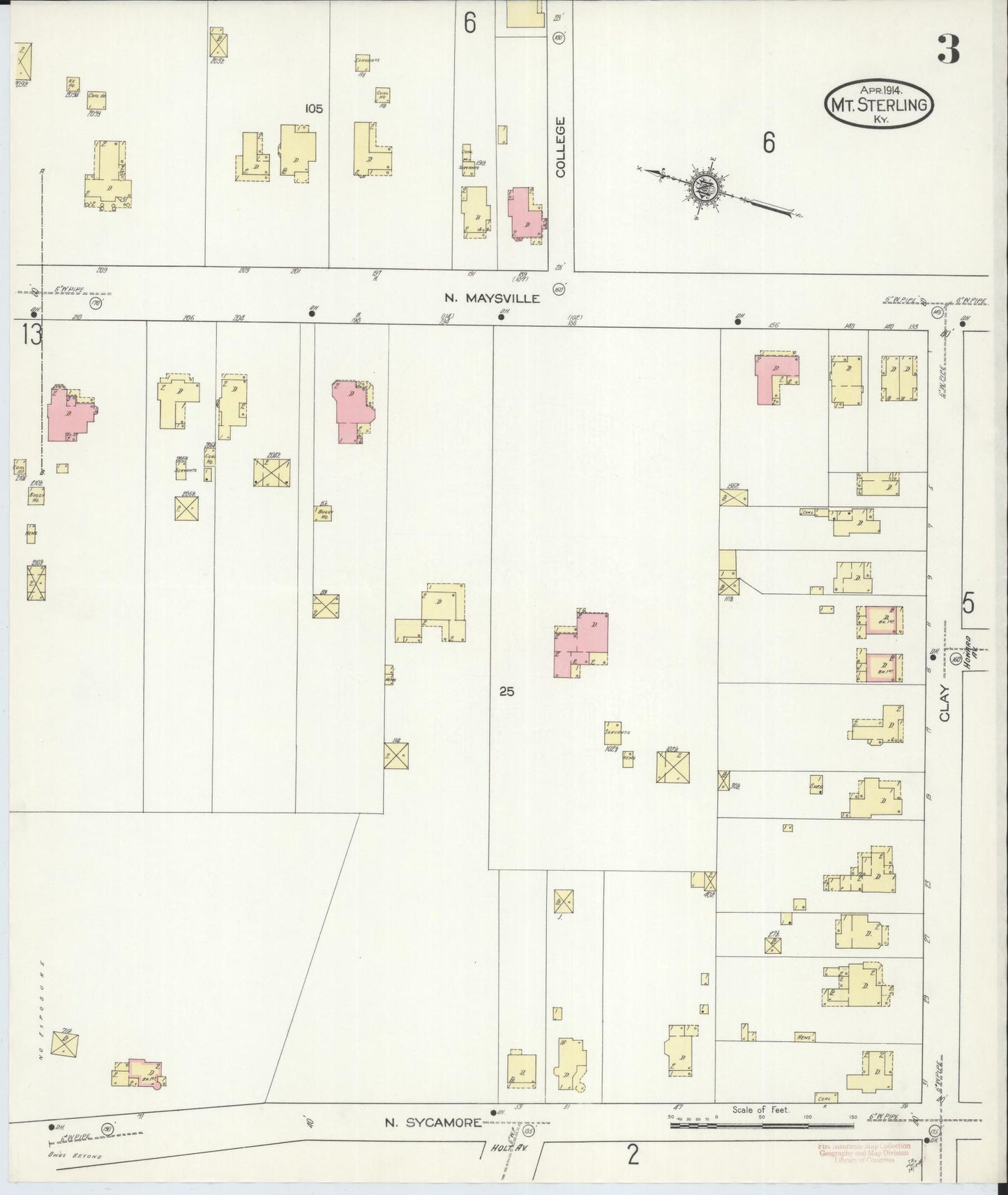 Sanborn Fire Insurance Map from Mount Sterling, Montgomery County, Kentucky (1914), Sheet #0003 - Historic Sanborn Fire Insurance Map Print, vintage old map wall art, antique decor, genealogy gift, Kentucky Kentucky map