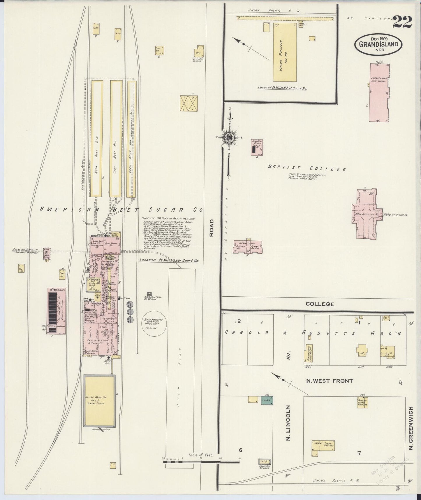 Sanborn Fire Insurance Map from Grand Island, Hall County, Nebraska (1909), Sheet #0022 - Historic Sanborn Fire Insurance Map Print, vintage old map wall art, antique decor, genealogy gift, Nebraska Nebraska map