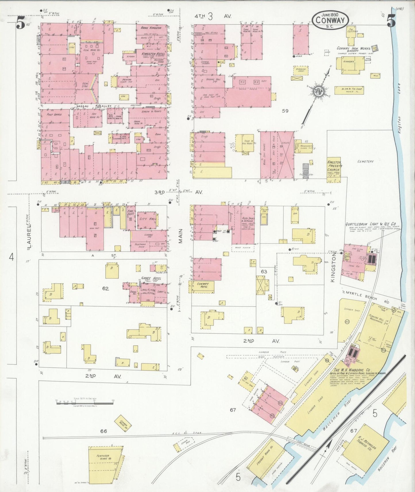 Sanborn Fire Insurance Map from Conway, Horry County, South Carolina (1930), Sheet #0005 - Historic Sanborn Fire Insurance Map Print, vintage old map wall art, antique decor, genealogy gift, South Carolina South Carolina map