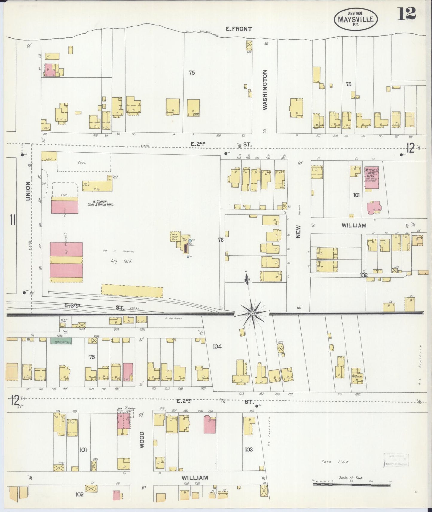 Sanborn Fire Insurance Map from Maysville, Mason County, Kentucky (1901), Sheet #0012 - Historic Sanborn Fire Insurance Map Print, vintage old map wall art, antique decor, genealogy gift, Kentucky Kentucky map