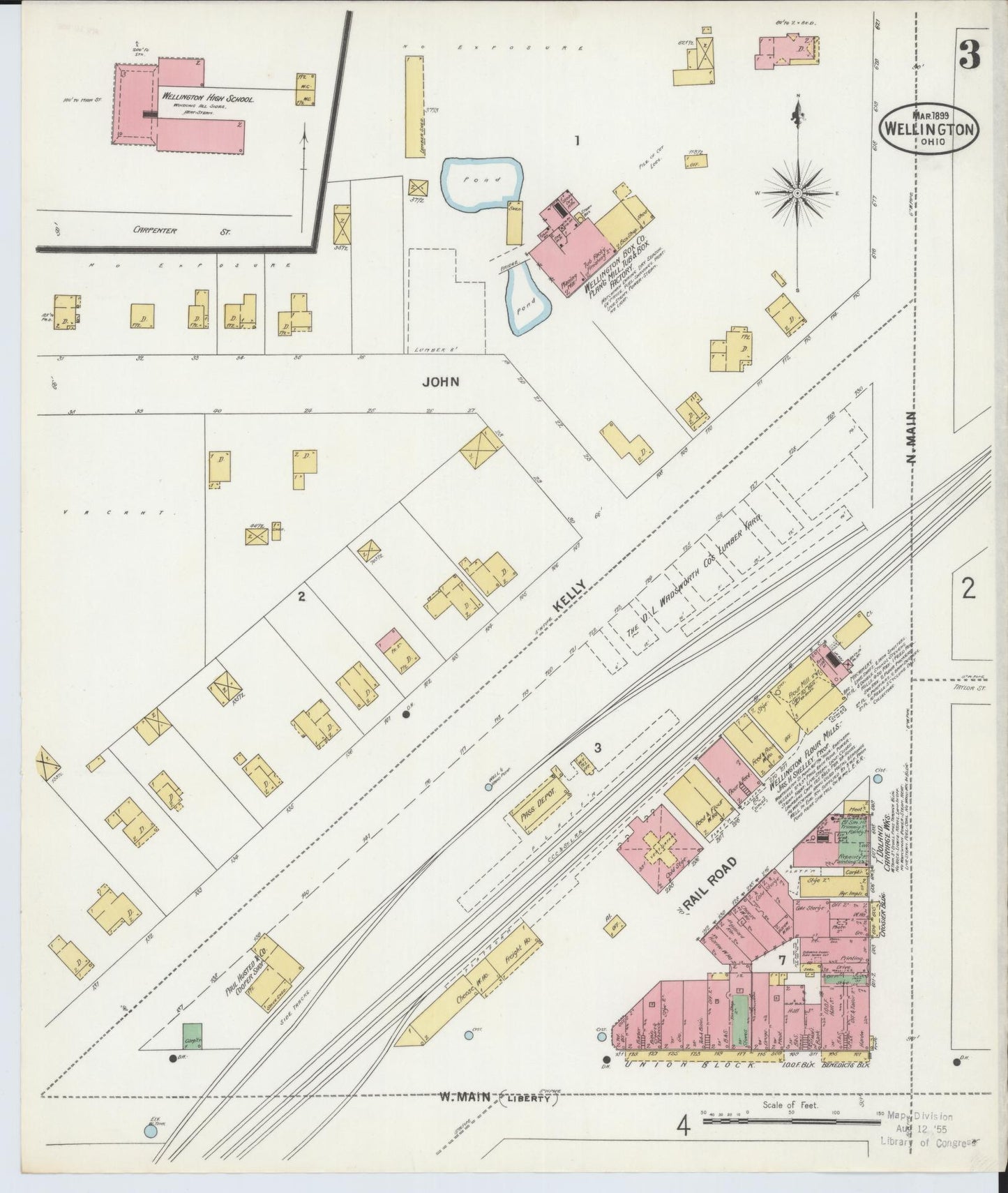 Sanborn Fire Insurance Map from Wellington, Lorain County, Ohio (1899), Sheet #0003 - Historic Sanborn Fire Insurance Map Print, vintage old map wall art, antique decor, genealogy gift, Ohio Ohio map