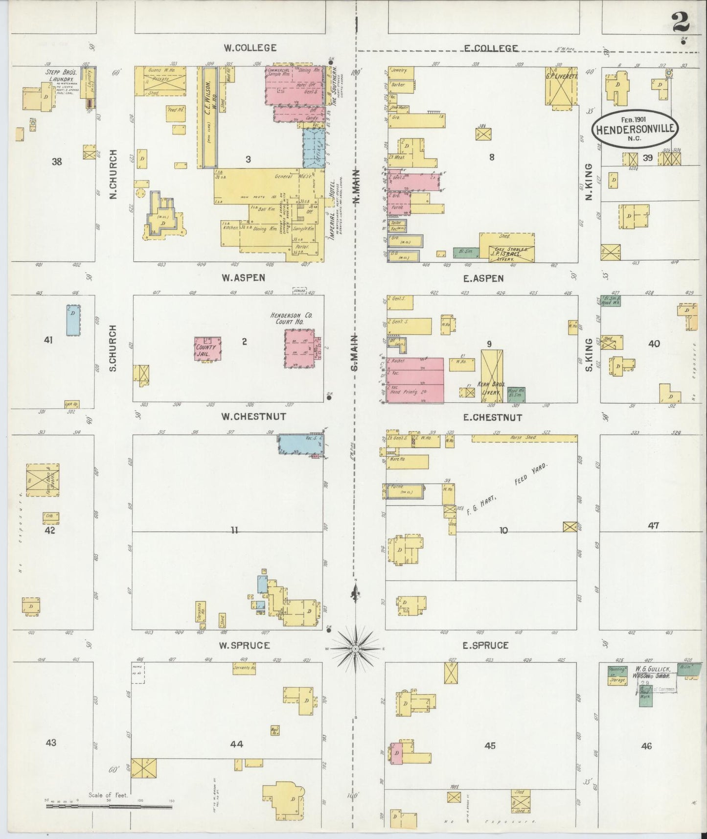 Sanborn Fire Insurance Map from Hendersonville, Henderson County, North Carolina (1901), Sheet #0002 - Historic Sanborn Fire Insurance Map Print, vintage old map wall art, antique decor, genealogy gift, North Carolina North Carolina map