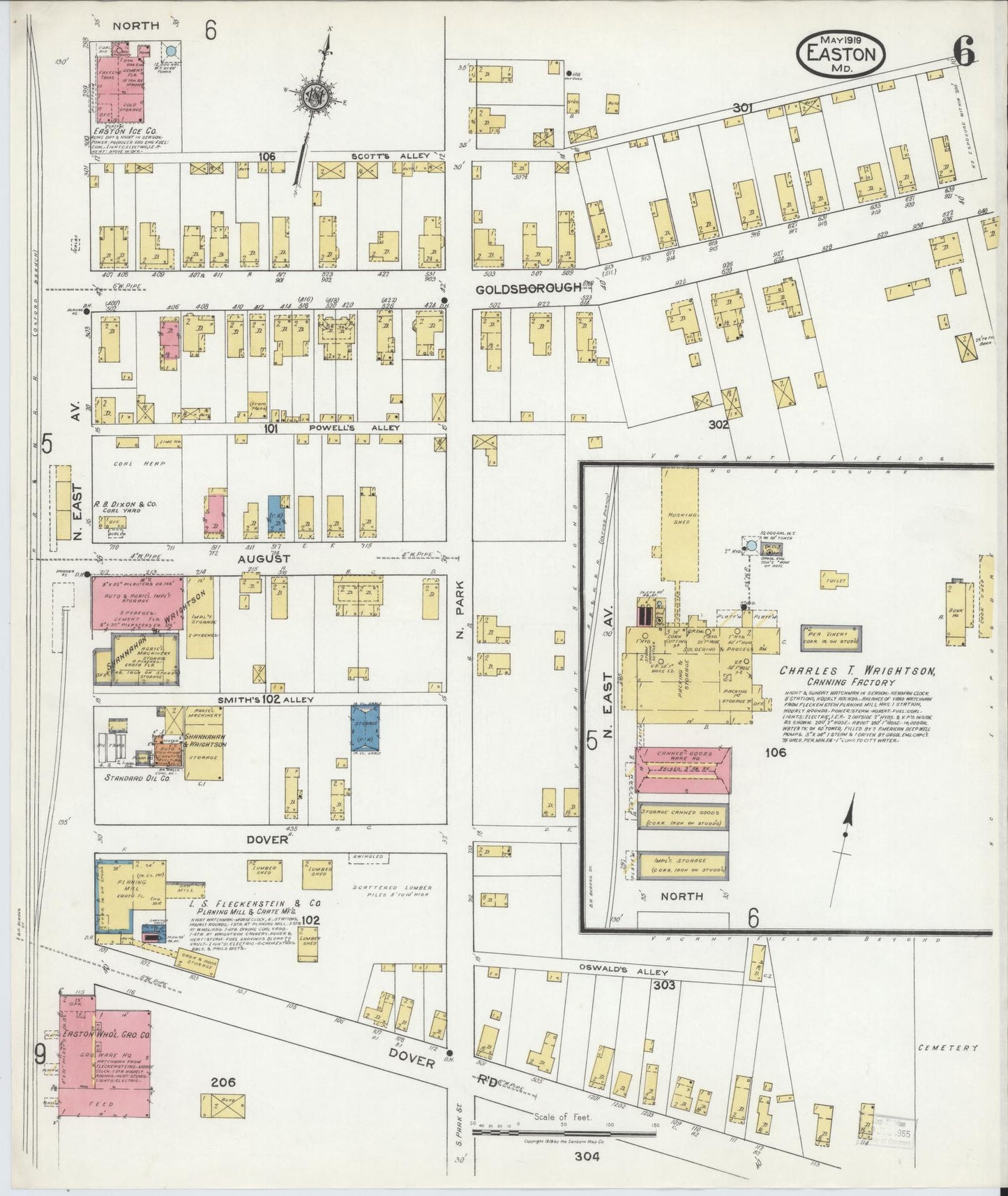 Talbot, Maryland - 1919 - Sanborn Fire Insurance Map, Sheet #0006 - Historic Sanborn Fire Insurance Map Print, Talbot Maryland 1919 0006 vintage old map wall art