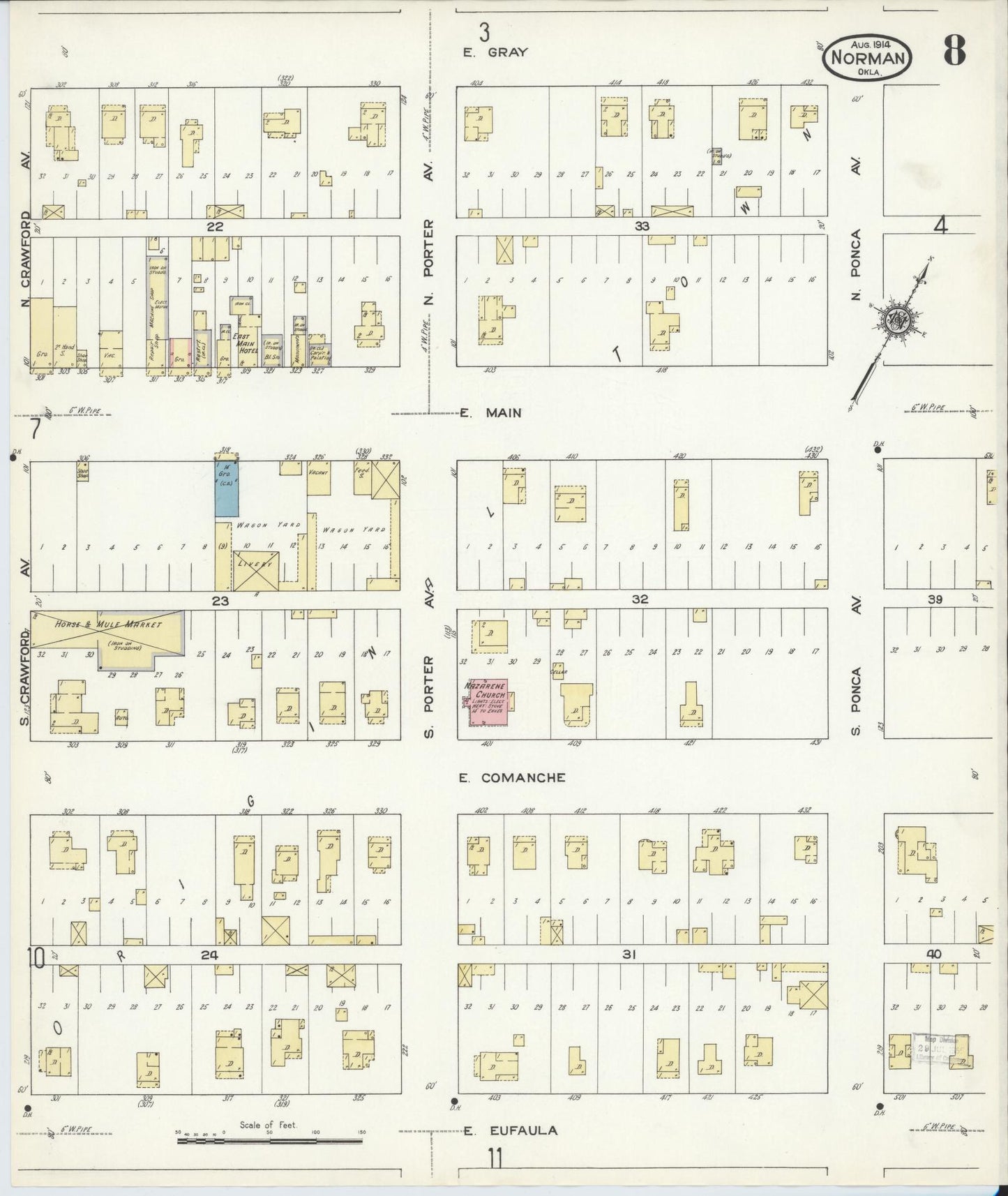Sanborn Fire Insurance Map from Norman, Cleveland County, Oklahoma (1914), Sheet #0008 - Historic Sanborn Fire Insurance Map Print, vintage old map wall art, antique decor, genealogy gift, Oklahoma Oklahoma map