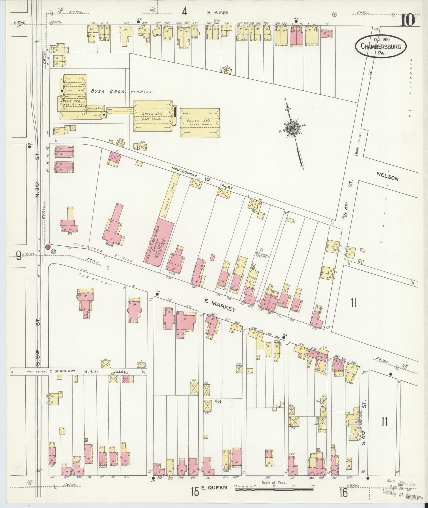 Sanborn Fire Insurance Map from Chambersburg, Franklin County, Pennsylvania (1910), Sheet #0010 - Historic Sanborn Fire Insurance Map Print, vintage old map wall art, antique decor, genealogy gift, Pennsylvania Pennsylvania map