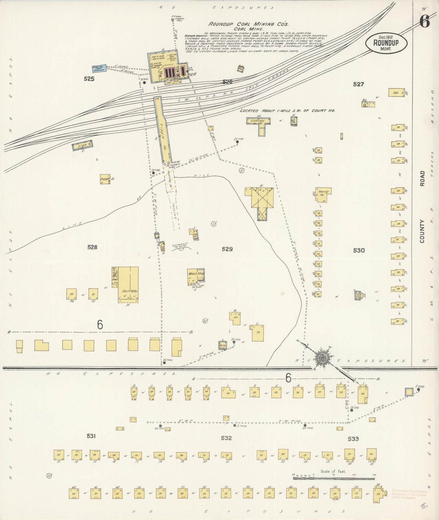 Sanborn Fire Insurance Map from Roundup, Musselshell County, Montana (1912), Sheet #0006 - Historic Sanborn Fire Insurance Map Print, vintage old map wall art, antique decor, genealogy gift, Montana Montana map