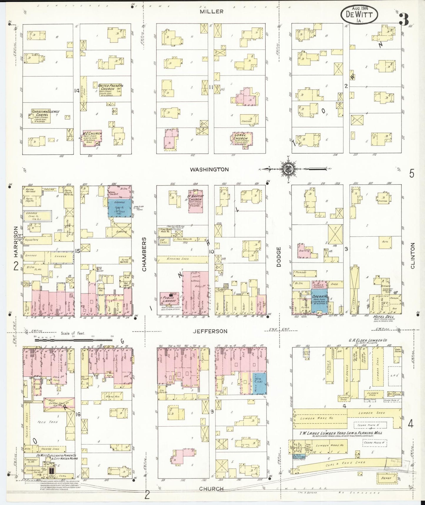 Sanborn Fire Insurance Map from De Witt, Clinton County, Iowa (1914), Sheet #0003 - Historic Sanborn Fire Insurance Map Print, vintage old map wall art
