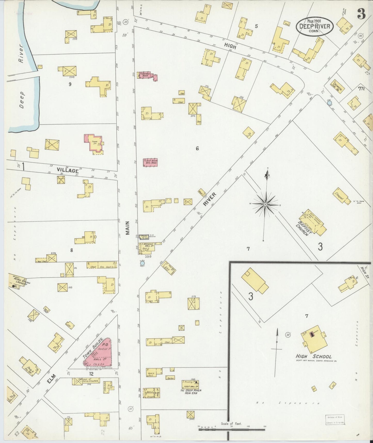 Sanborn Fire Insurance Map from Deep River, Middlesex County, Connecticut (1901), Sheet #0003 - Historic Sanborn Fire Insurance Map Print, vintage old map wall art, antique decor, genealogy gift, Connecticut Connecticut map