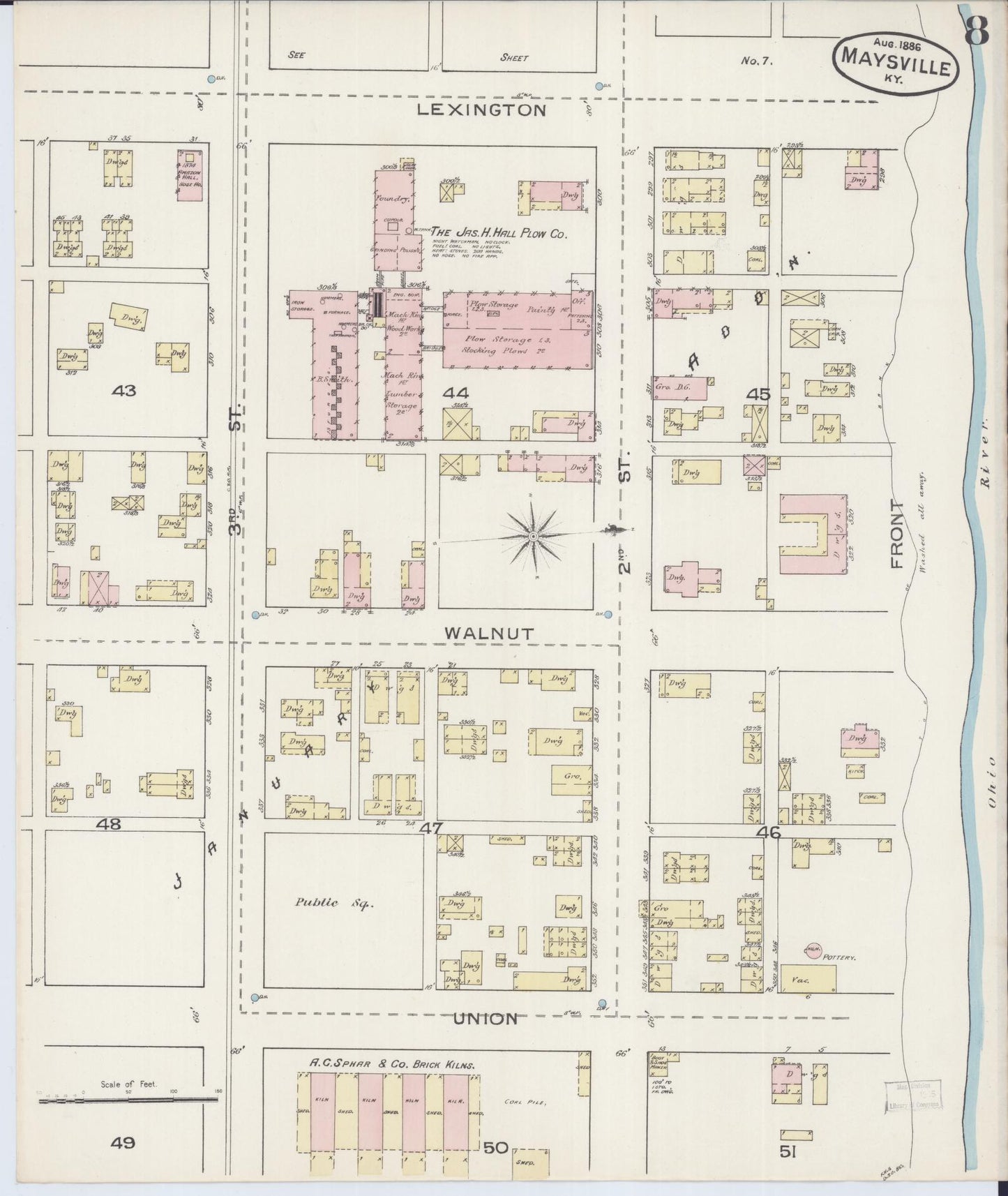 Sanborn Fire Insurance Map from Maysville, Mason County, Kentucky (1886), Sheet #0008 - Historic Sanborn Fire Insurance Map Print, vintage old map wall art, antique decor, genealogy gift, Kentucky Kentucky map