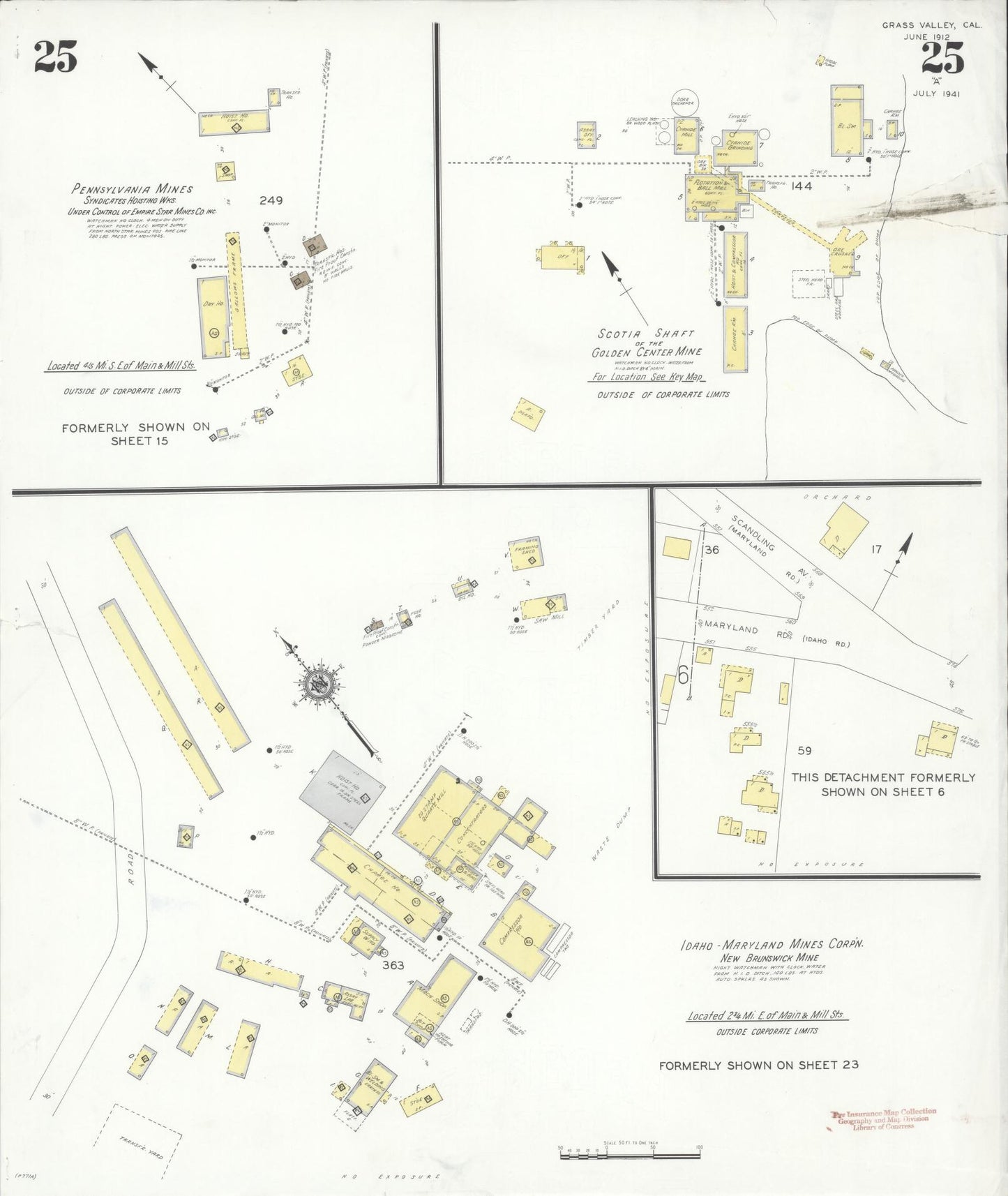 Sanborn Fire Insurance Map from Grass Valley, Nevada County, California (1941), Sheet #0025 - Historic Sanborn Fire Insurance Map Print, vintage old map wall art, antique decor, genealogy gift, Grass Valley Nevada map
