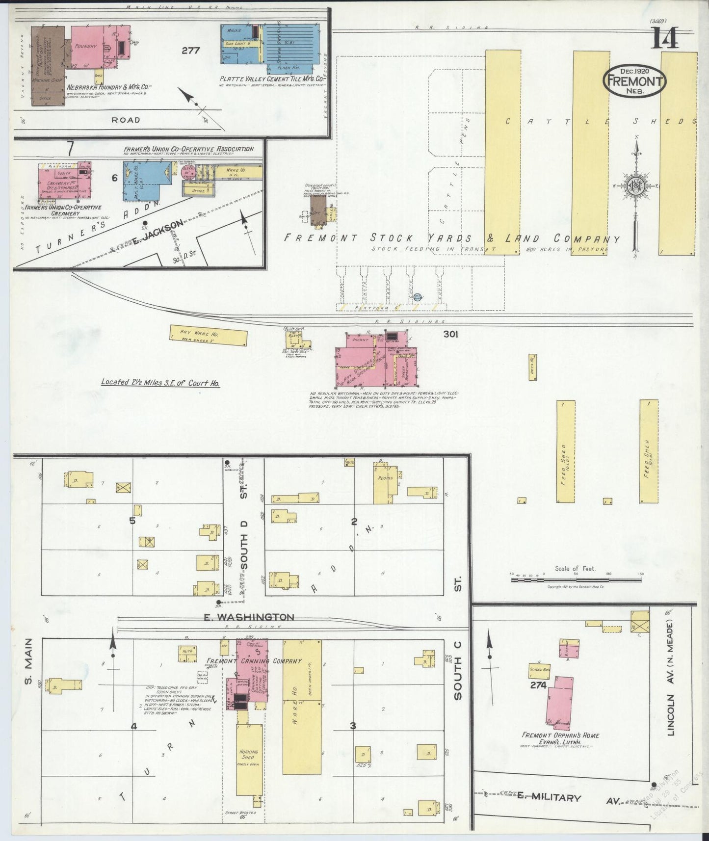 Sanborn Fire Insurance Map from Fremont, Dodge County, Nebraska (1920), Sheet #0014 - Historic Sanborn Fire Insurance Map Print, vintage old map wall art, antique decor, genealogy gift, Nebraska Nebraska map