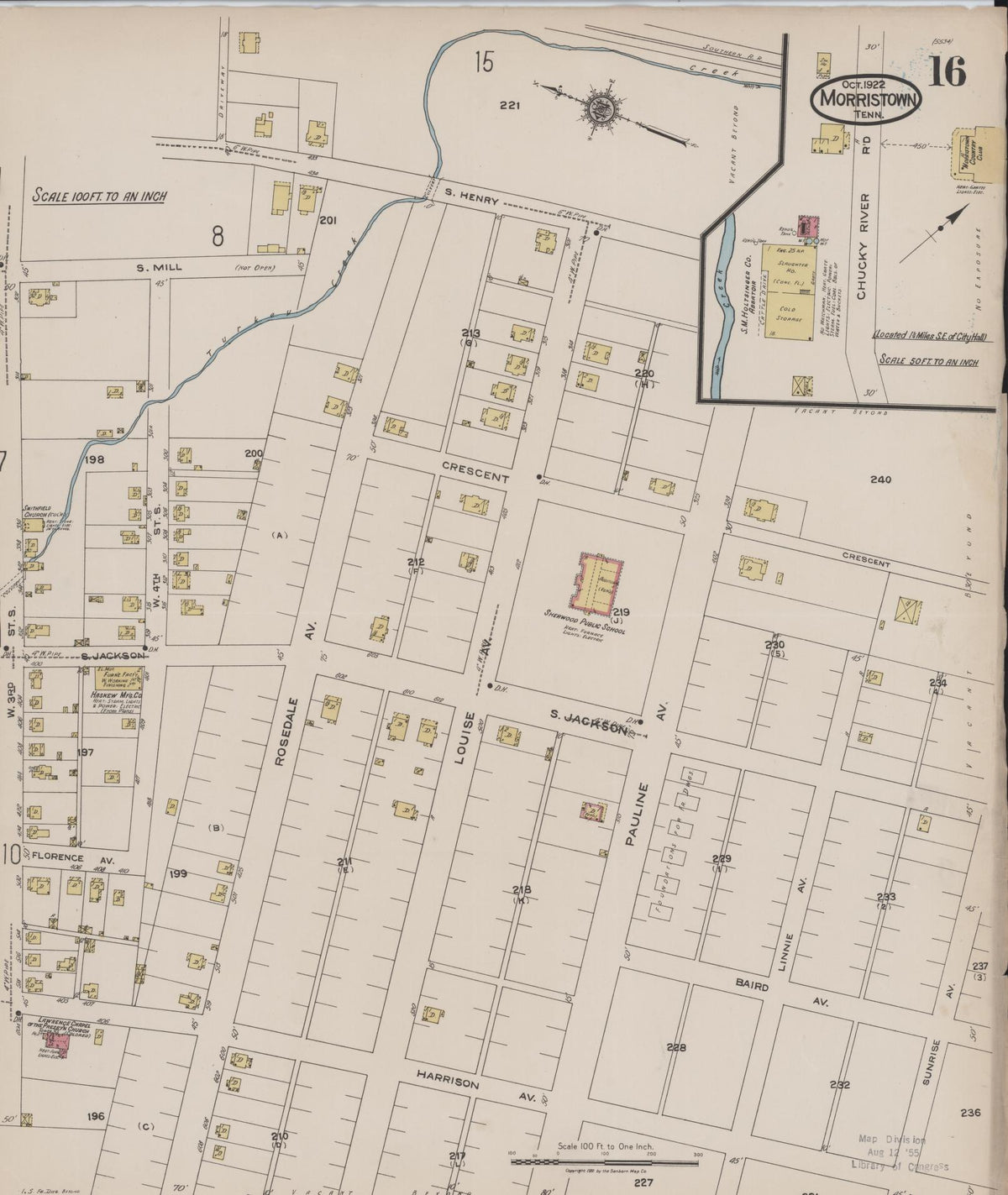 Sanborn Fire Insurance Map from Morristown, Hamblen County, Tennessee (1922), Sheet #0016 - Complete Map Set gallery image, historic Sanborn map, vintage wall art, Tennessee Tennessee