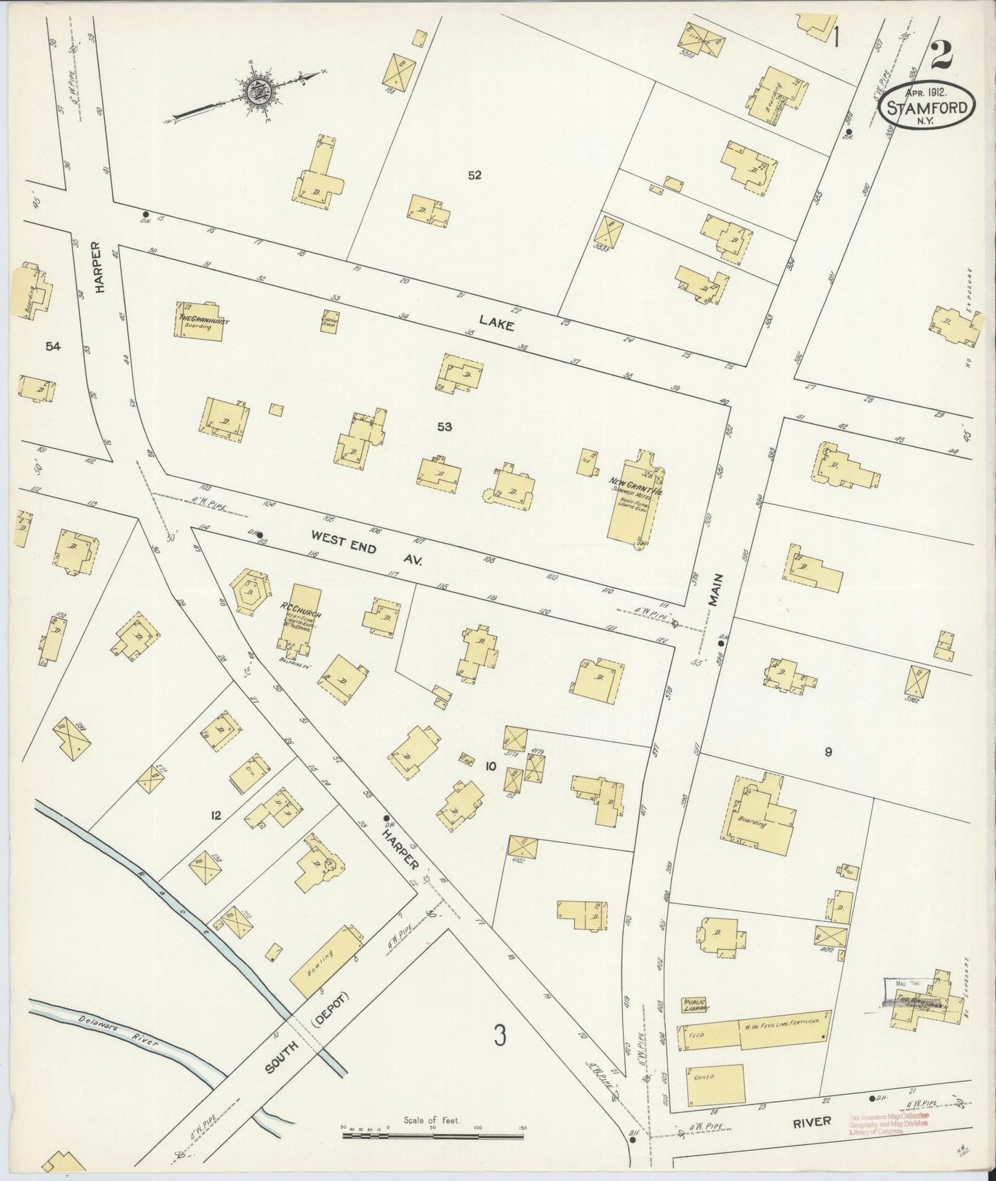 Sanborn Fire Insurance Map from Stamford, Delaware County, New York (1912), Sheet #0002 - Historic Sanborn Fire Insurance Map Print, vintage old map wall art, antique decor, genealogy gift, Stamford Delaware map