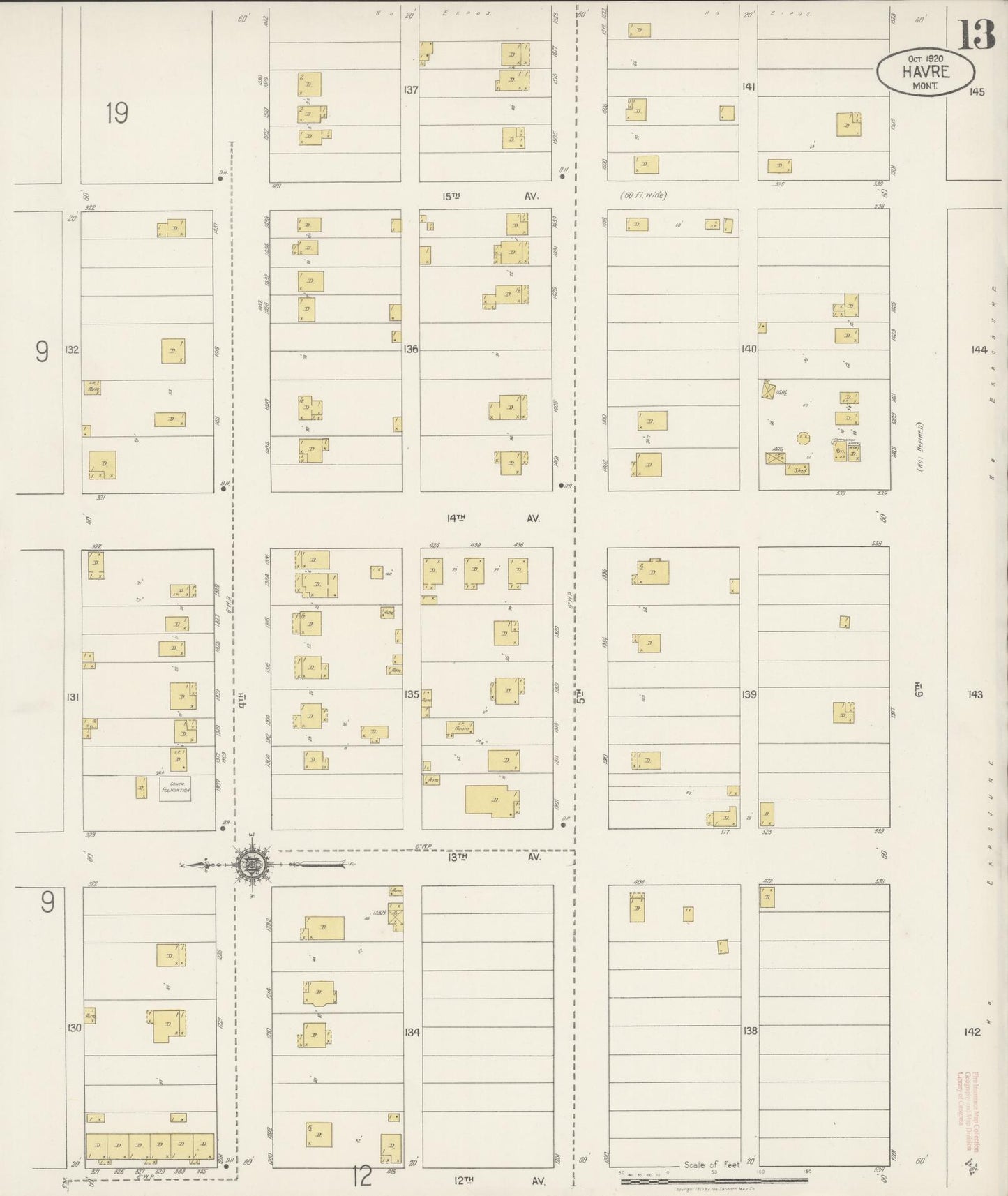 Sanborn Fire Insurance Map from Havre, Hill County, Montana (1920), Sheet #0013 - Historic Sanborn Fire Insurance Map Print, vintage old map wall art, antique decor, genealogy gift, Montana Montana map