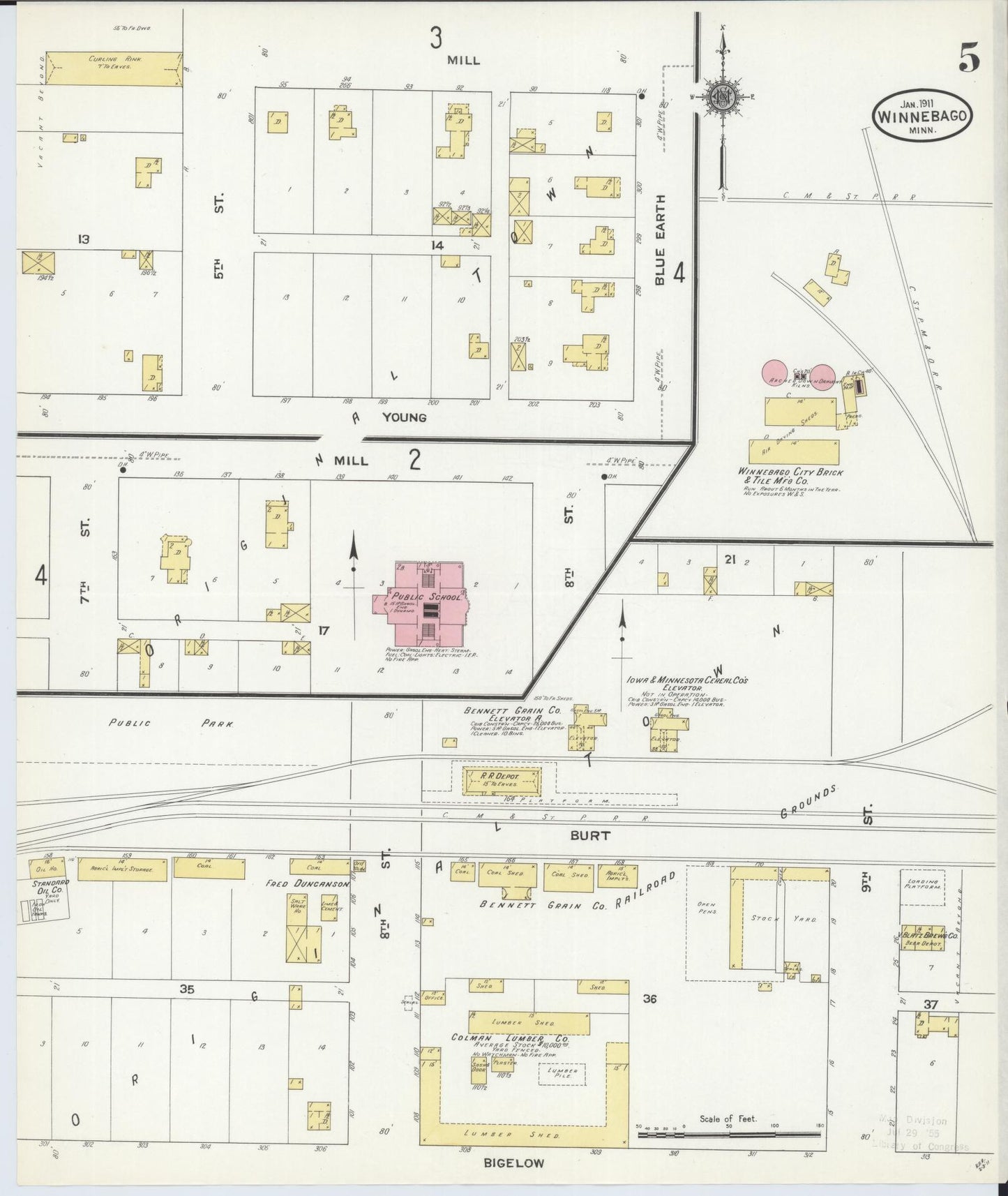 Sanborn Fire Insurance Map from Winnebago, Faribault County, Minnesota (1911), Sheet #0005 - Complete Map Set gallery image, historic Sanborn map, vintage wall art, Minnesota Minnesota