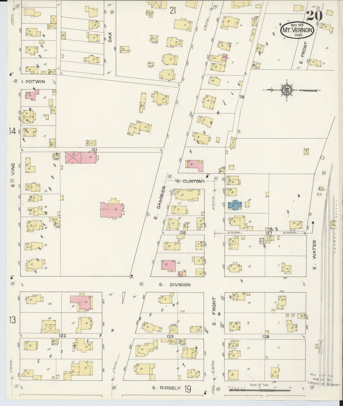 Sanborn Fire Insurance Map from Mount Vernon, Knox County, Ohio (1913), Sheet #0020 - Historic Sanborn Fire Insurance Map Print, vintage old map wall art, antique decor, genealogy gift, Ohio Ohio map