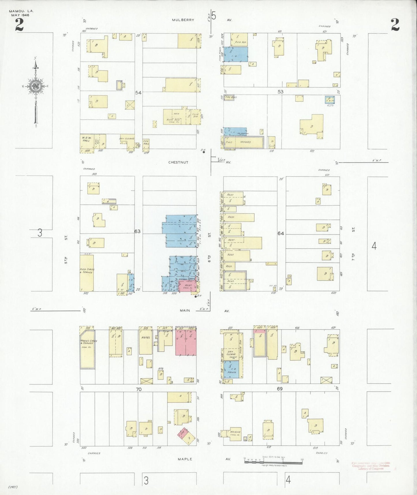 Sanborn Fire Insurance Map from Mamou, Evangeline Parish, Louisiana (1946), Sheet #0002 - Complete Map Set gallery image, historic Sanborn map, vintage wall art, Louisiana Louisiana
