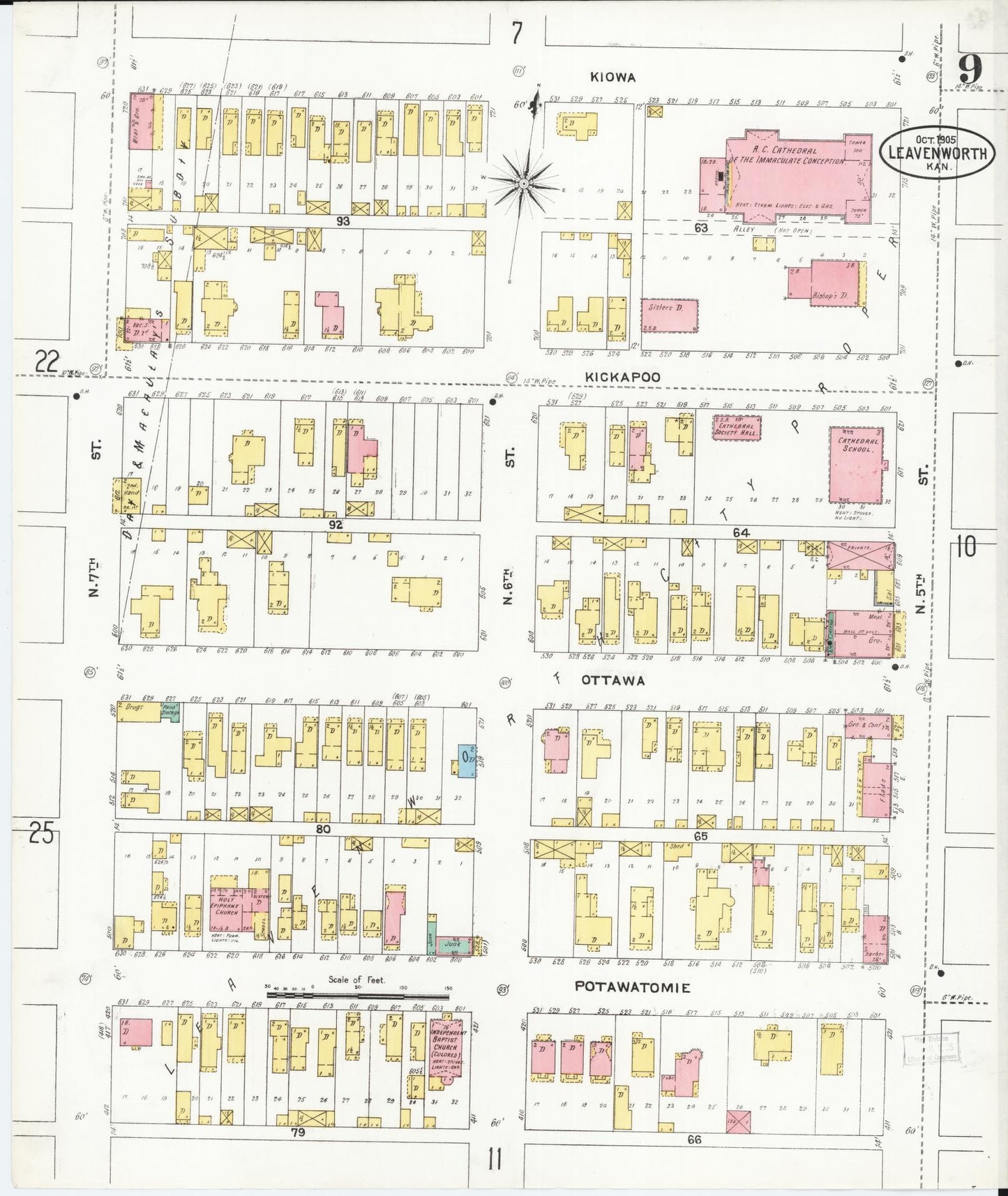 Sanborn Fire Insurance Map from Leavenworth, Leavenworth County, Kansas (1905), Sheet #0010 - Historic Sanborn Fire Insurance Map Print, vintage old map wall art, antique decor, genealogy gift, Kansas Kansas map